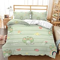 Vista 3 de Juego de funda de edredón Kawaii con diseño de rana de dibujos animados para niños, tamaño individual, con estampado de notas musicales y nubes