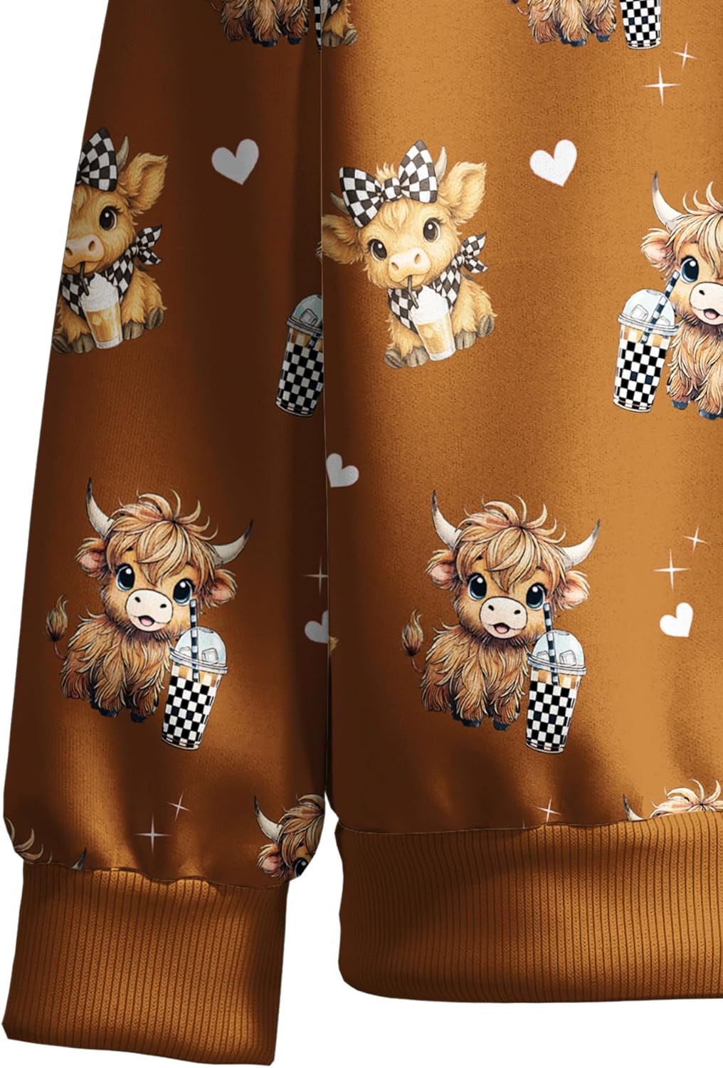 Girls Highland Cow Hoodies Cute Coat with Cow Print Zip-Up Outerwear Jacket for Kids 3-12Y - Image 5