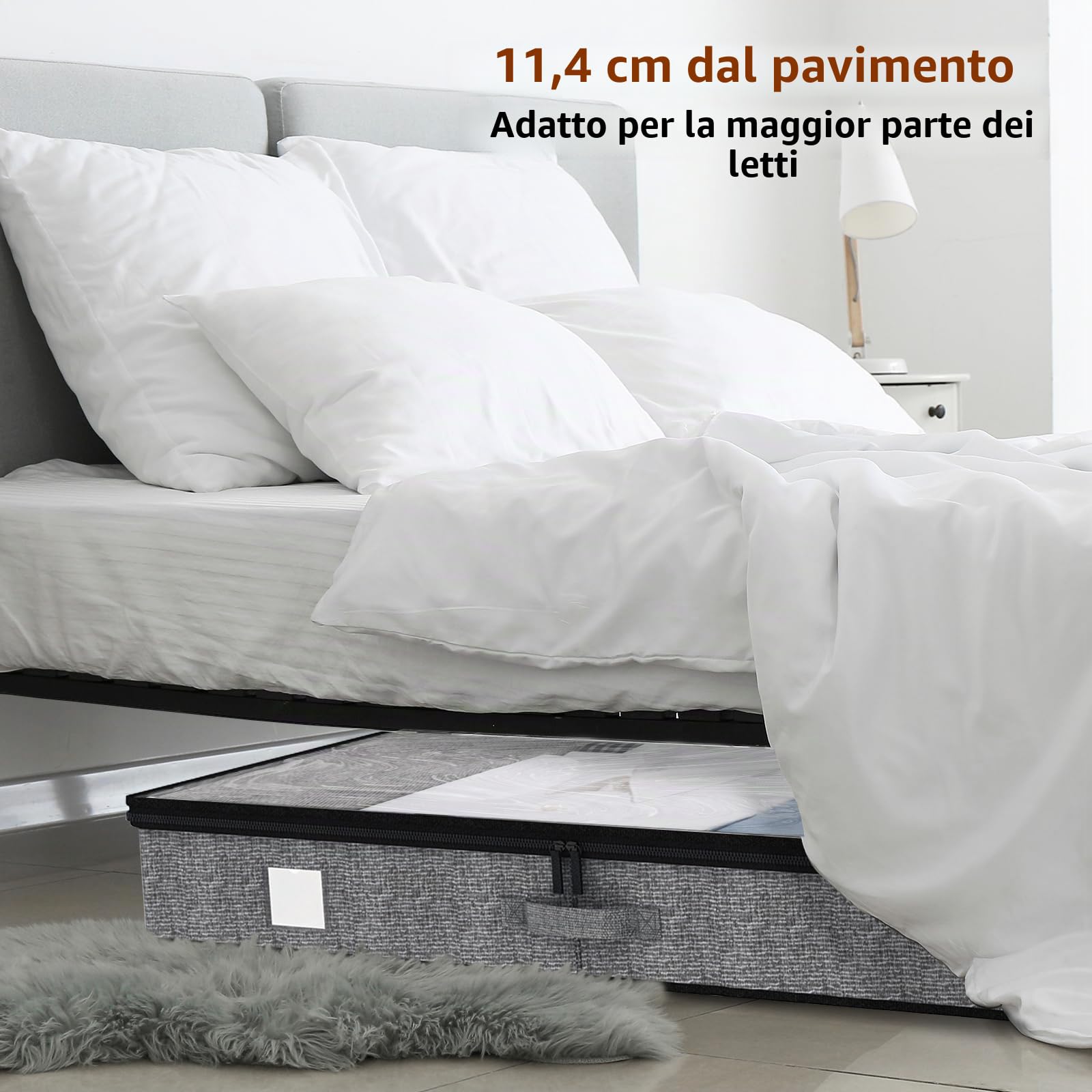 Fixwal Confezione da 4 contenitori sotto il letto, sotto 11,4 cm, a basso profilo, organizer per vestiti con pareti laterali e fondo robusti