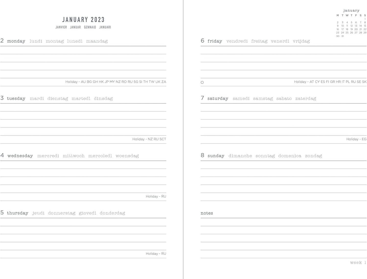 Letts Eco Writers Quotes A5 week to view 2023 black kraft diary
