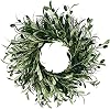 Artificial Wreath for Front Door, Outdoor Wall Indoor Window Festival Wedding Christmas Decor, Farmhouse Greenery Wreath with Leaves Green Wreaths FJIUMOZEN