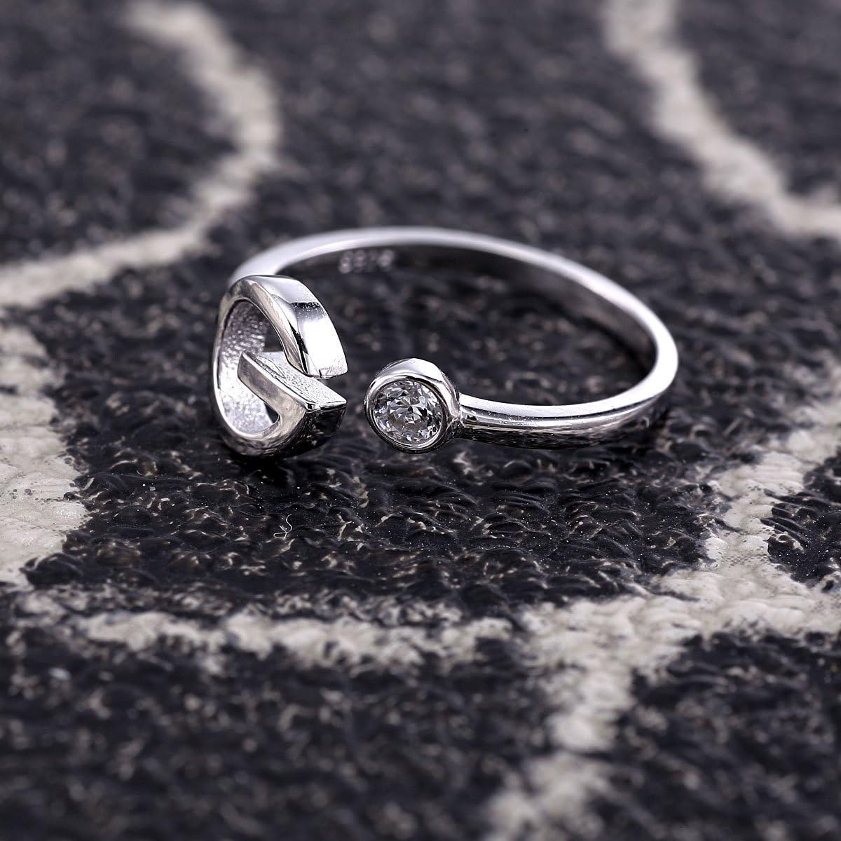 VIKI LYNN Sterling Silver Initial G Ring with Cubic Zirconia Size 4.5 Adjustable Letter Ring