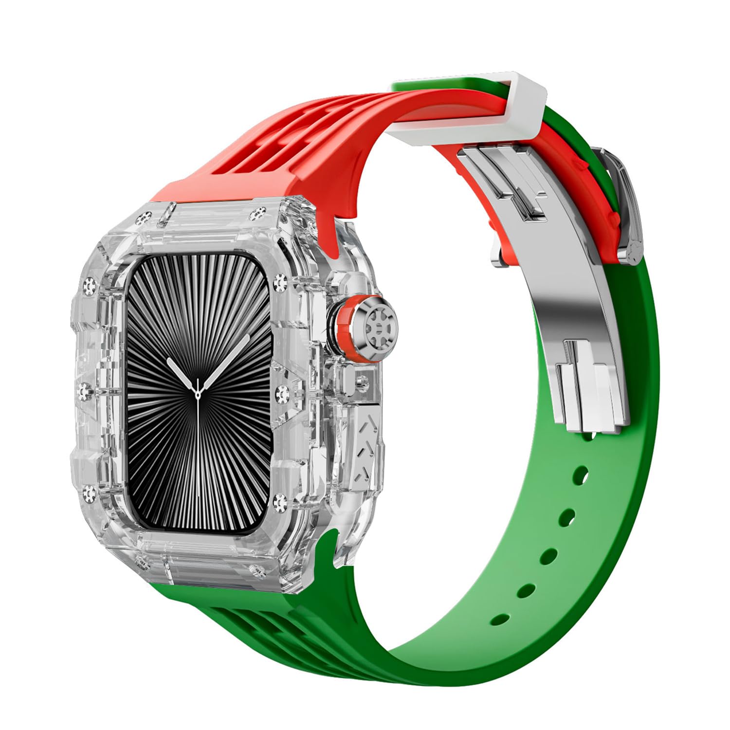 Transparent Rugged Case with Band Compatible with Apple Watch Series 10 (2024) 46mm Bands,Luxury Crystal Clear Military Protective Cover Bumper Tactical for iWatch Series 10 46mm Men Women Strap