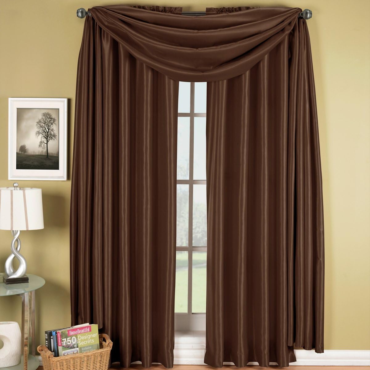 Royal Hotel Soho Chocolate-Brown Rod Pocket Window Curtain Panel, Solid Pattern, 42x96 inches