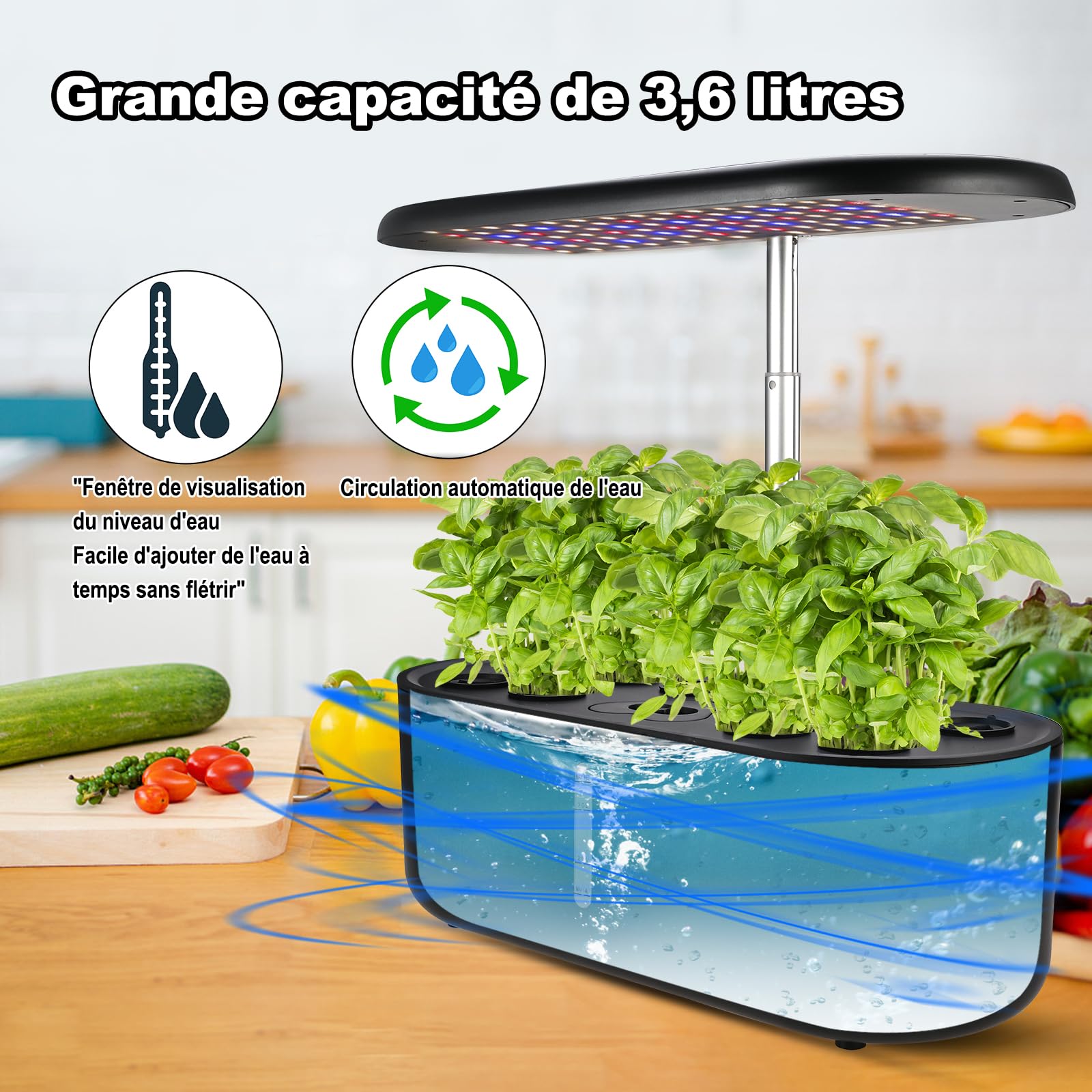 Cieex Potager Intérieur Hydroponique 10 Pods avec LED Grow Light 3 Modes de Croissance Intelligents Kit Complet de Cultures Hydroponiques