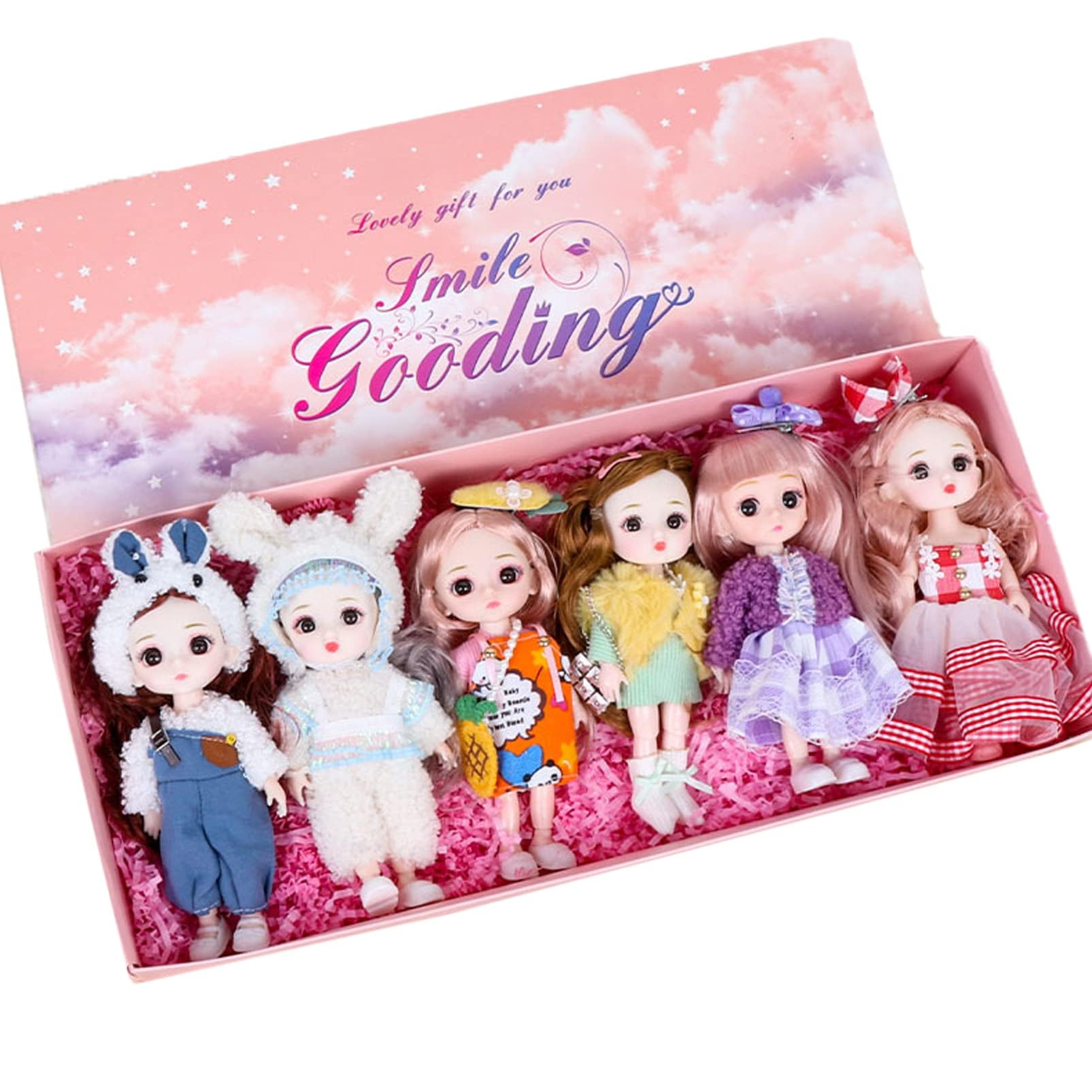 Mini Girl Dolls Princess Doll Baby Small Toy Fashion Cute Lovely Collection Play Figures for All Ages Set of 6 Dollhouse Girls Gift Set Costumes Pretty Cloth Handmade Girl Christmas Birthday Gift