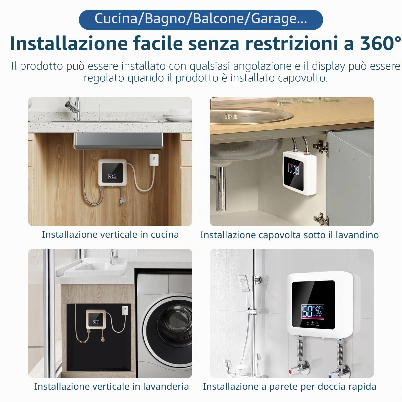 Scaldacqua istantanea elettronico, 7500 W 220V Scaldacqua | Istantaneo a Parete Mini Scaldabagno Istantaneo Elettrico con Display LED Della Temperatura, scaldabagno elettrico (White)