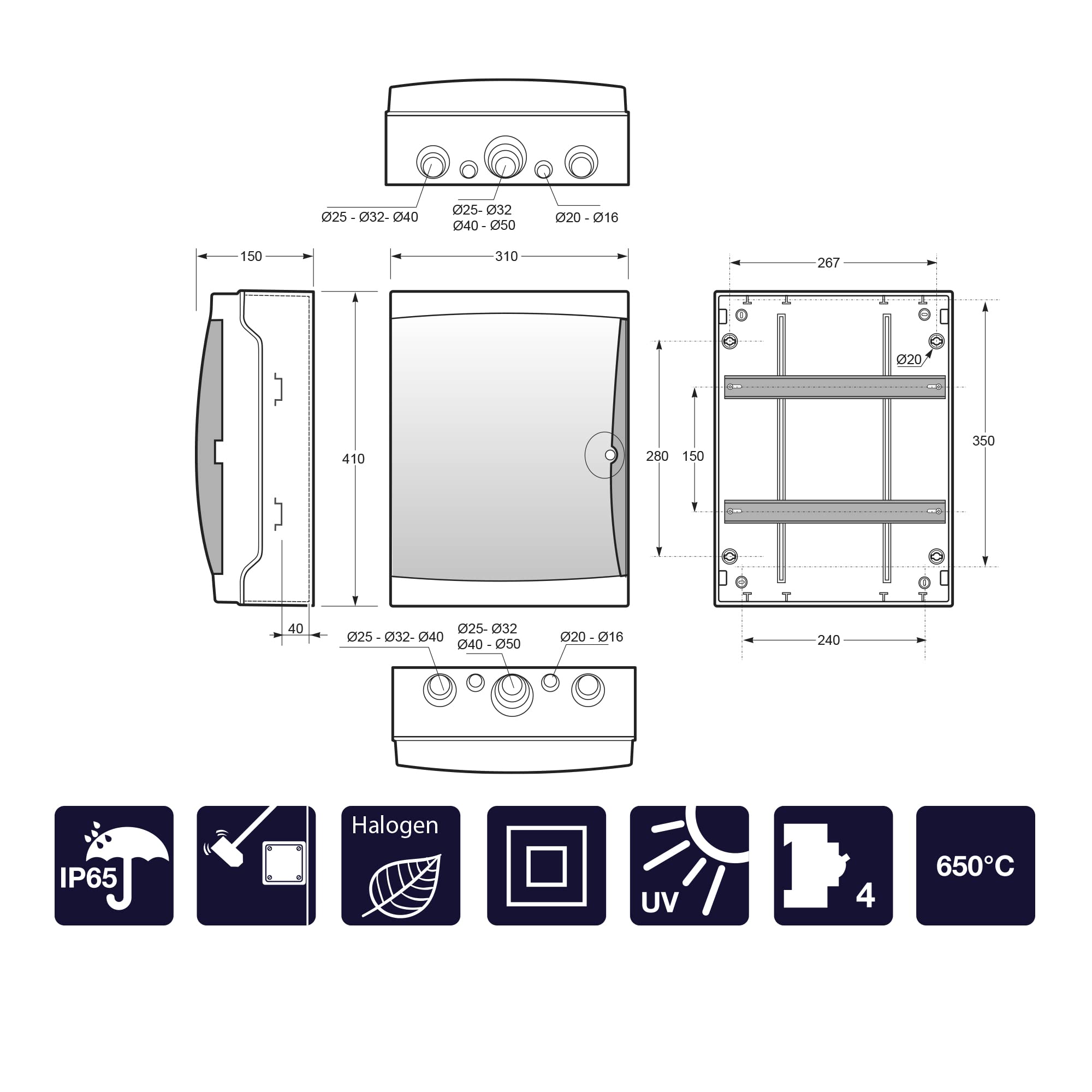 FAMATEL Armoire Acqua Surface IP65 | 26 éléments | 409 x 307 x 150 mm | Porte transparente
