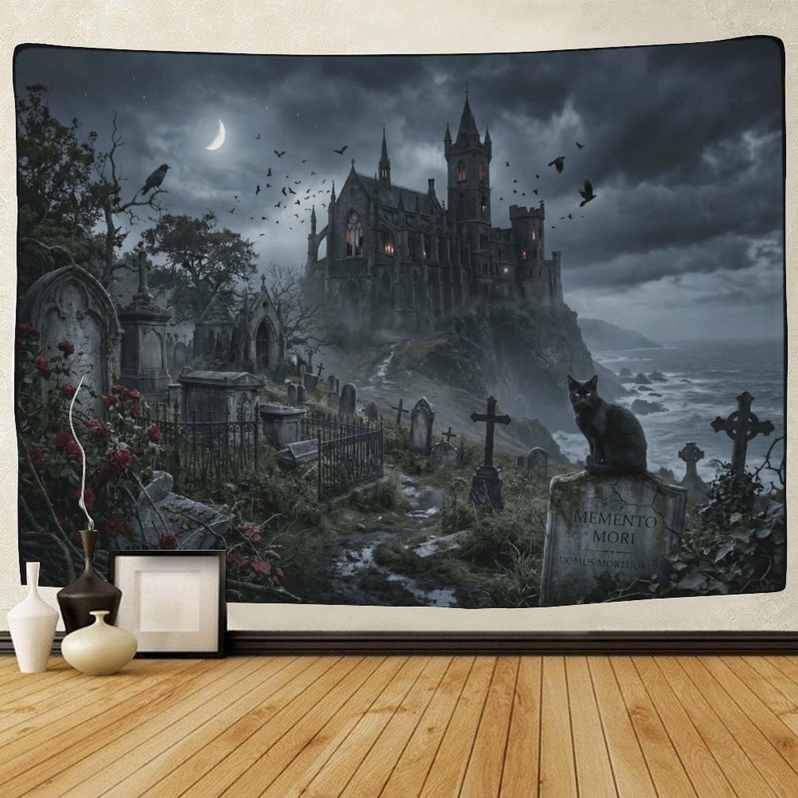 ASDFGHJKLZA Gothic Vampire Castle Wall Art Decor 3D Print Tapestry Wall Hanging Decor Tapestries Home Decoration Curtain Bedroom Dorm 100cmx150cm