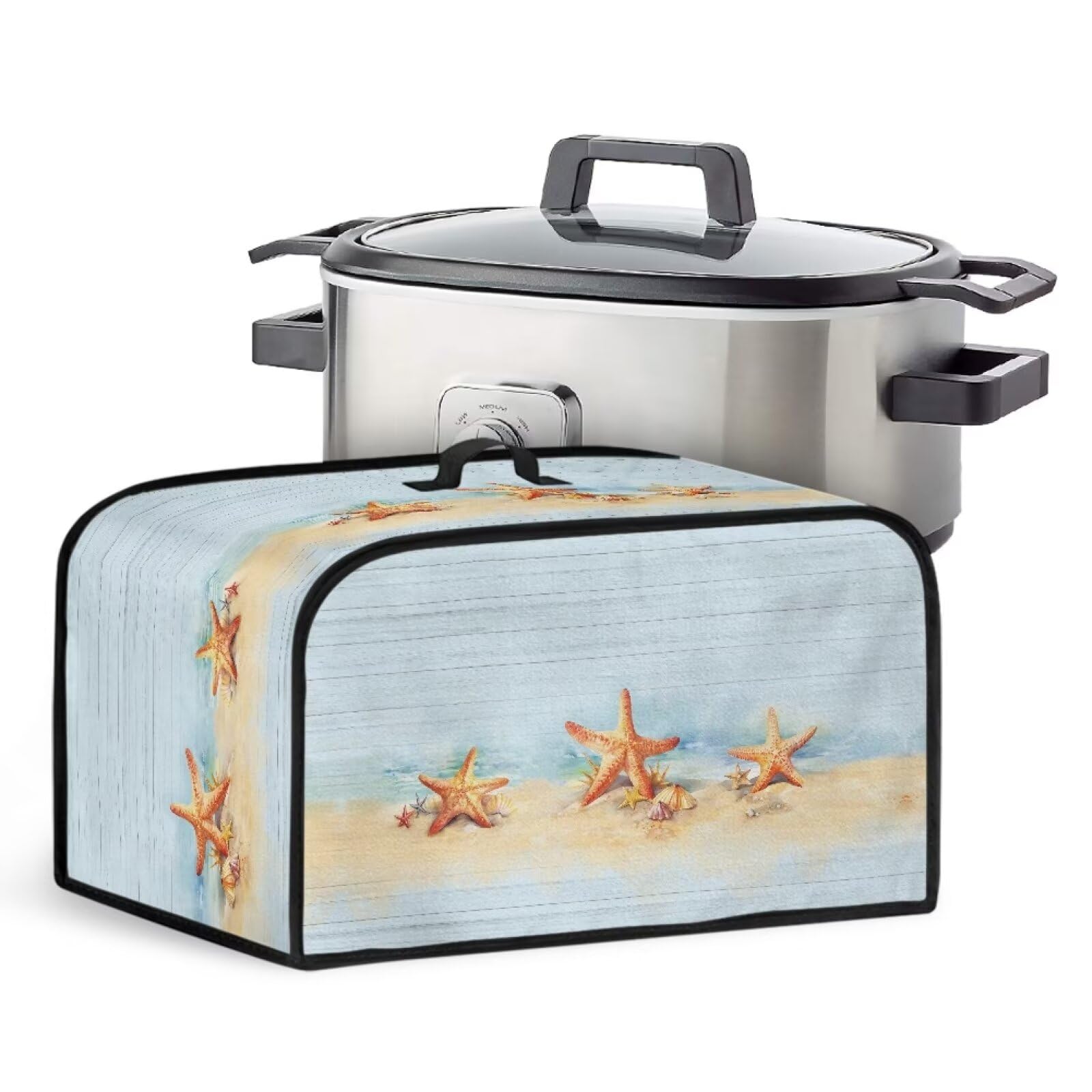 Beach Starfish Crock Pot Cover Cute Kitchen Utensil Bag with Side Mesh Pocket Lightweight and Washable Fits 6-8