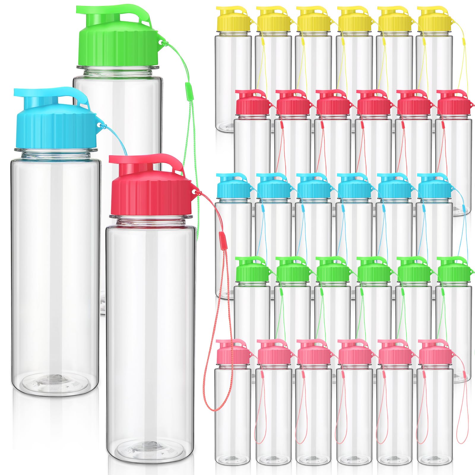 Maxcheck 30 Pieces Water Bottle Bulk 17 oz Plastic Sports Water Bottles Bulk with Handle Strap Lightweight Leakproof Drink Flip Top for Adults Fit Gym