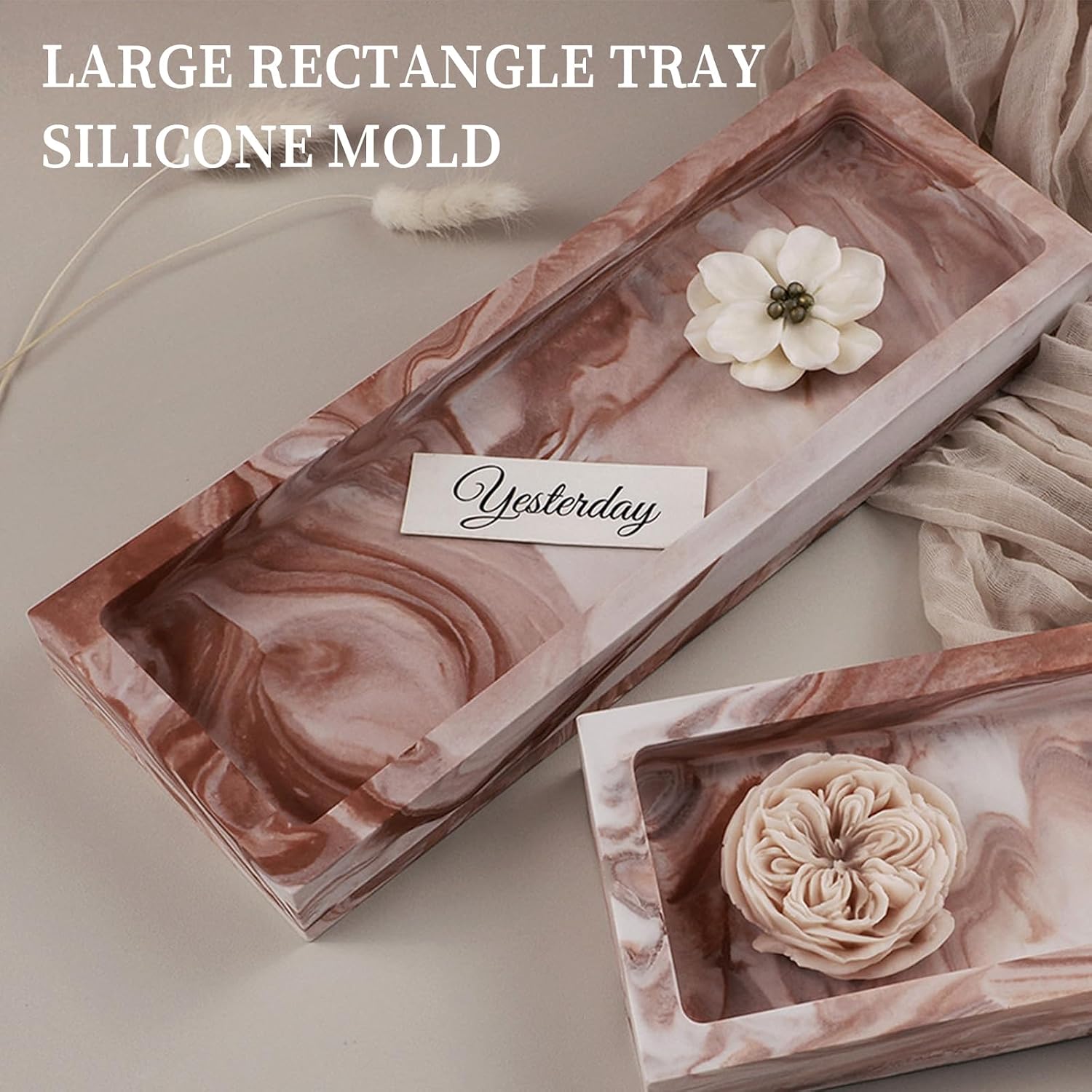 Wehous Large Rectangular Tray Mold with Edges, 12.3in Concrete Storage Container, Big Plate Candle Holder Silicone Molds for Epoxy Resin, DIY Cement Plaster Art Craft Home Decor