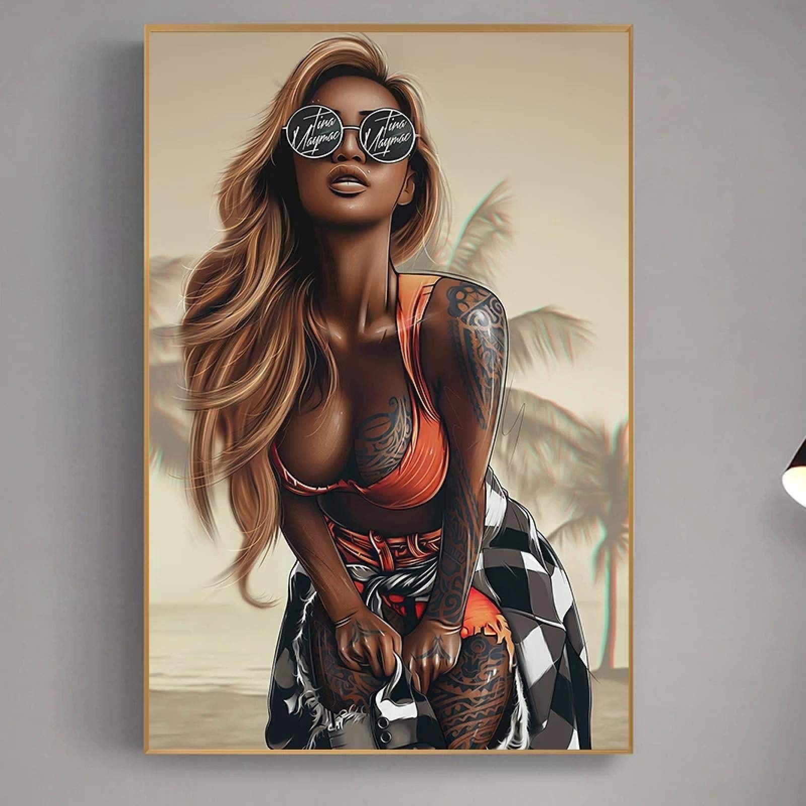 Amazon｜グラフィティアートガールのキャンバス絵画抽象的なタトゥー