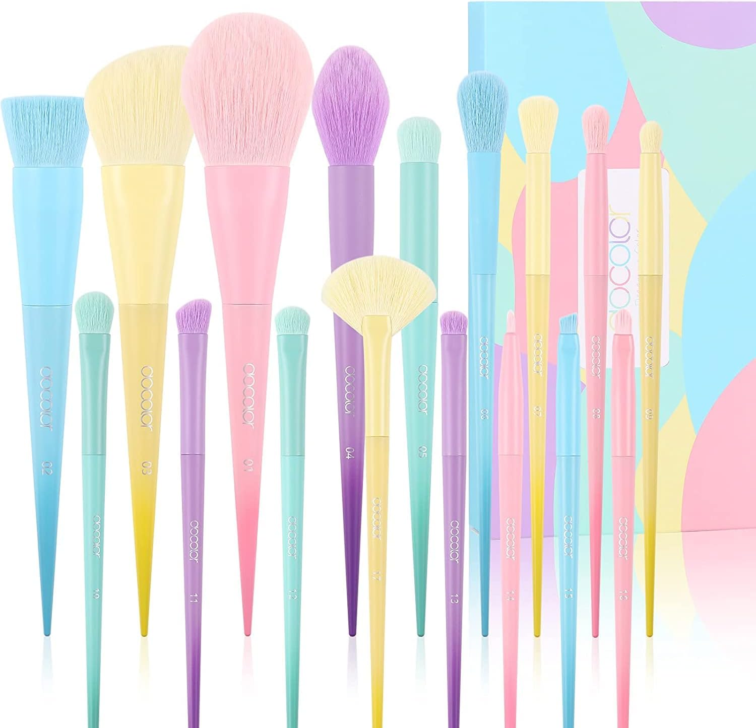 Docolor Makeup Brushes 17 Pcs Colourful Makeup Brush Set Premium Synthetic Kabuki Foundation Blending Face Powder Blush Concealers Eyeshadow Rainbow Makeup Brush Travel Friendly Valentine's Day Gift