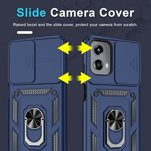 Miniatura 3 de Janmitta Funda compatible con Moto G 5G 2024, funda integrada para lente de cámara deslizante + protector de pantalla + soporte de anillo de dedo,