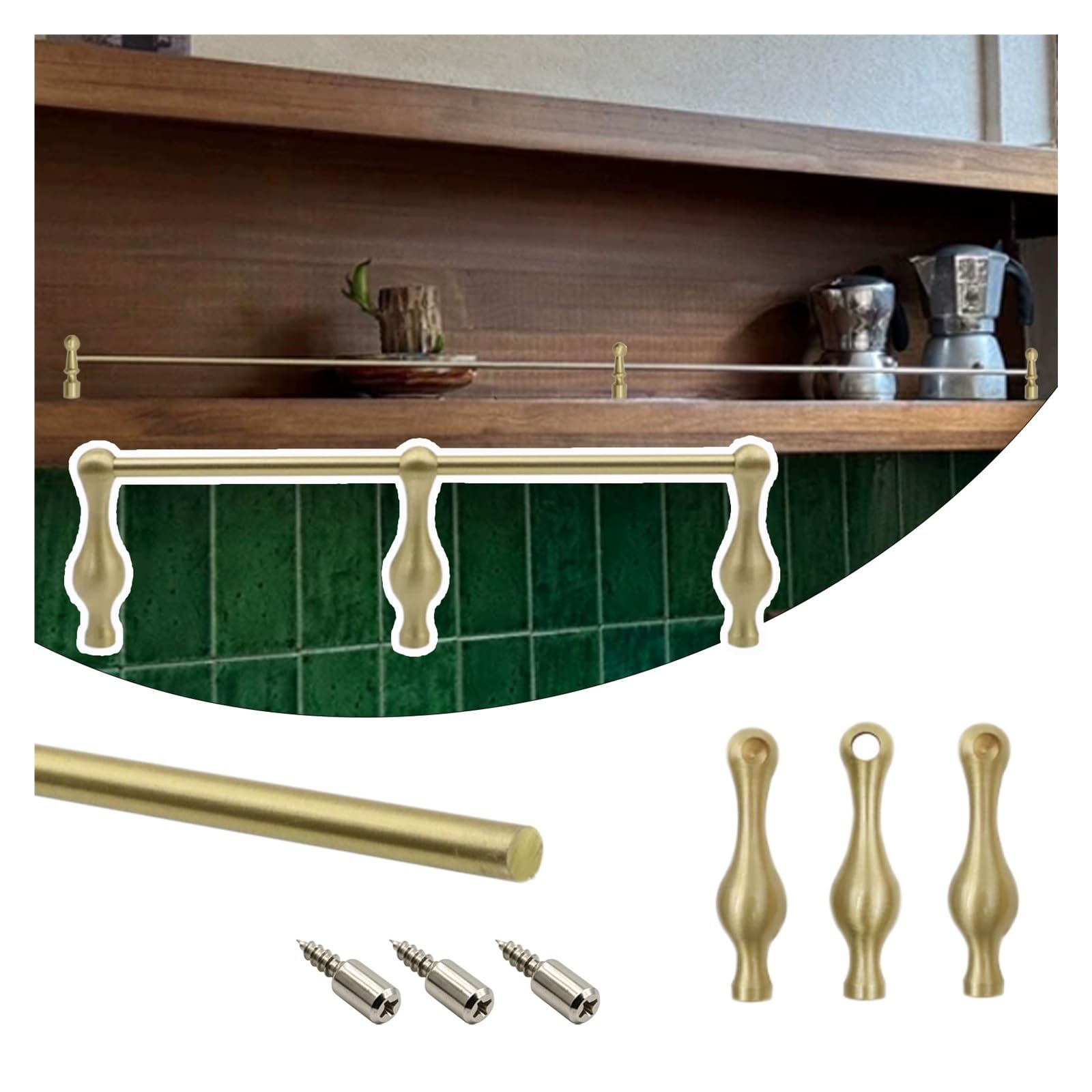 Hphdfs Style A Customizable Length Shelf Guard Rail 20Cm-157Cm, Brass Anti-Fall Railing For Hanging Shelving, Shoe Racks, Cabinet Guardrail Bar Decor With End Caps & Screws(,L 58"/147.4Cm)