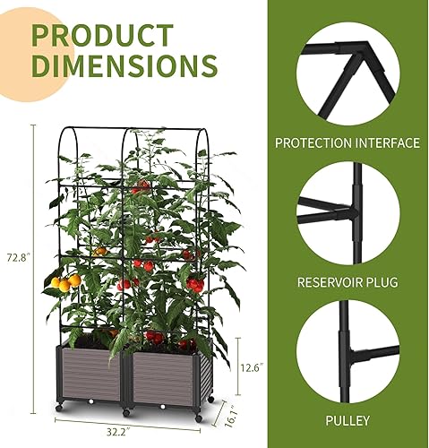 Miniatura 6 de Macetero elevado para cama de jardín con enrejado, macetas de tomate de 72.8 pulgadas para plantas trepadoras, vegetales, flores de vid al aire