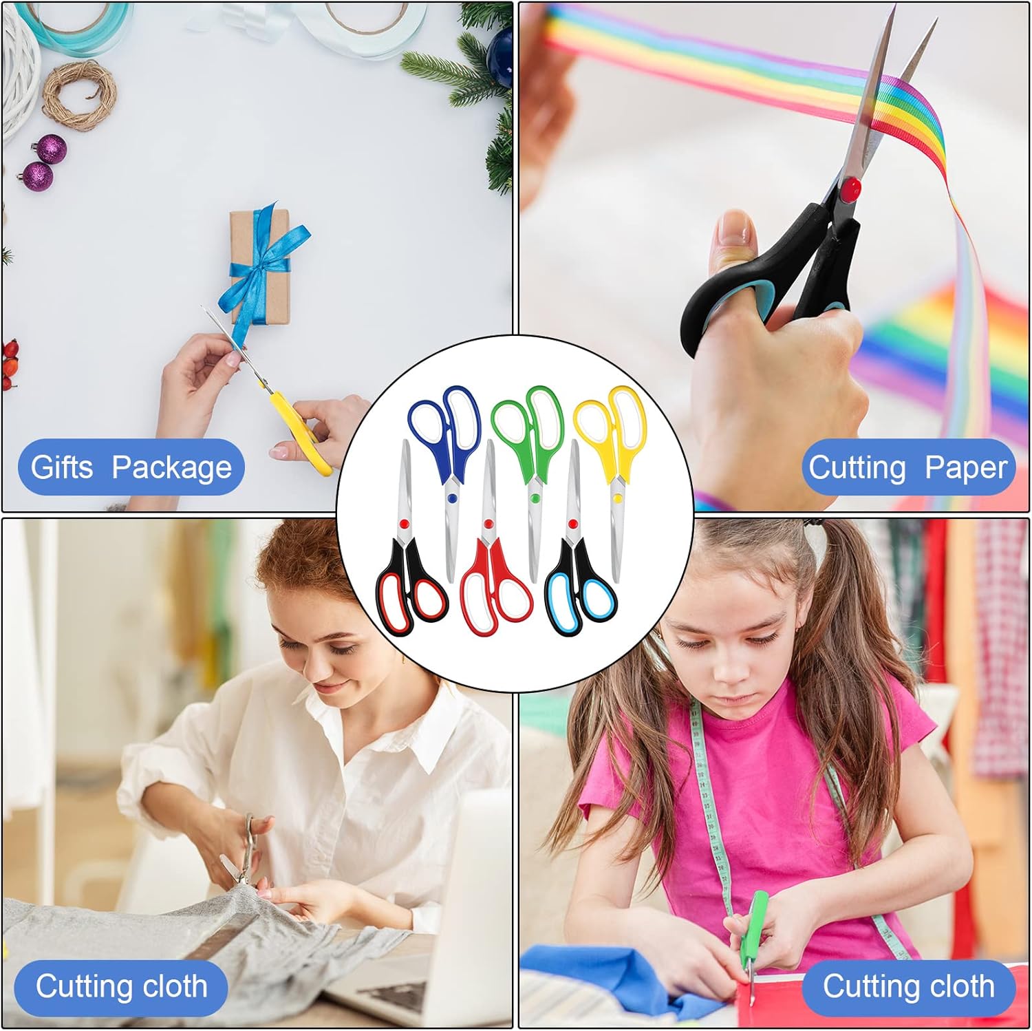 96 Pcs Scissors Bulk 8" School Fabric Scissors Comfortable Grip Handle for Office Home School Sewing Craft Fabric Supplies with Soft Handle Right/Left Handed