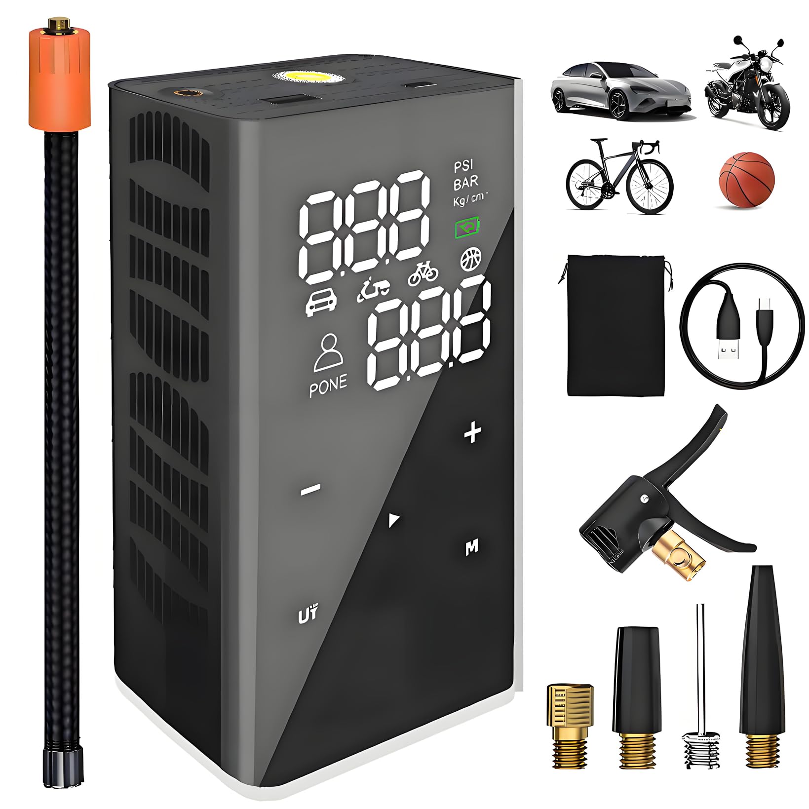 12000mAh Inflador Ruedas Coche- Velocidad 4X, 150PSI Mini Compresor Aire Portatil Bateria, Inflador Electrico Bicicleta para Válvula Schrader/Presta/Dunlop, 10Bar Hinchador Ruedas Moto/Bici/SUV
