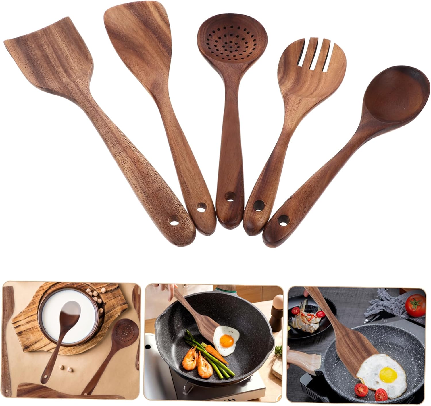 1Set Cooking Utensils Nonstick Cookware Tools Including Spatula Spoon and Salad Fork Ergonomic Design for Easy