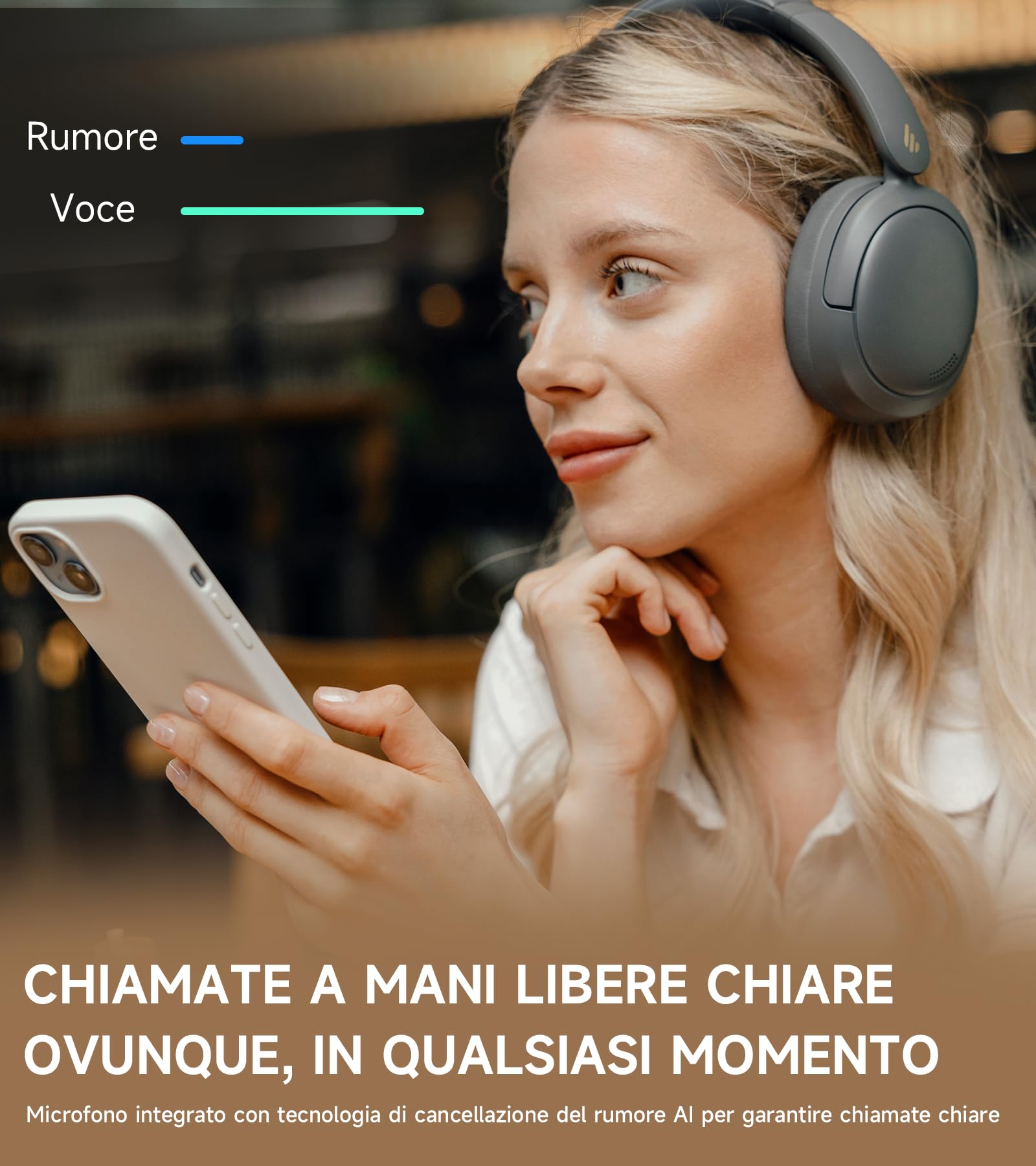 Edifier W800BT Pro Cuffie Cancellazione Attiva del Rumore Ibrida, Bluetooth 5.4, Hi-Res Audio, Riduzione del Rumore delle Chiamate AI, 45 Ore Autonomia, Ricarica Rapida, Pieghevole - Grigio