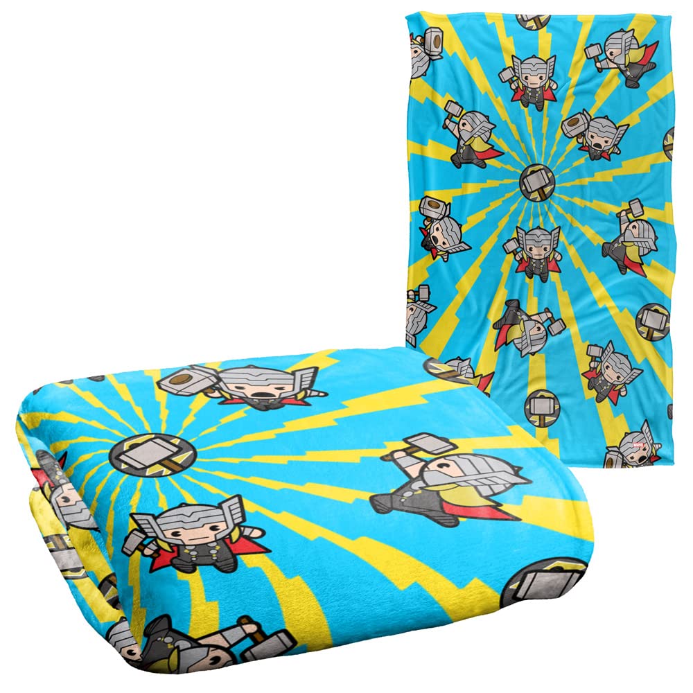Marvel Thor Blanket, 36"x58", Thor Chibi Pattern, Silky Touch Super Soft Throw Blanket