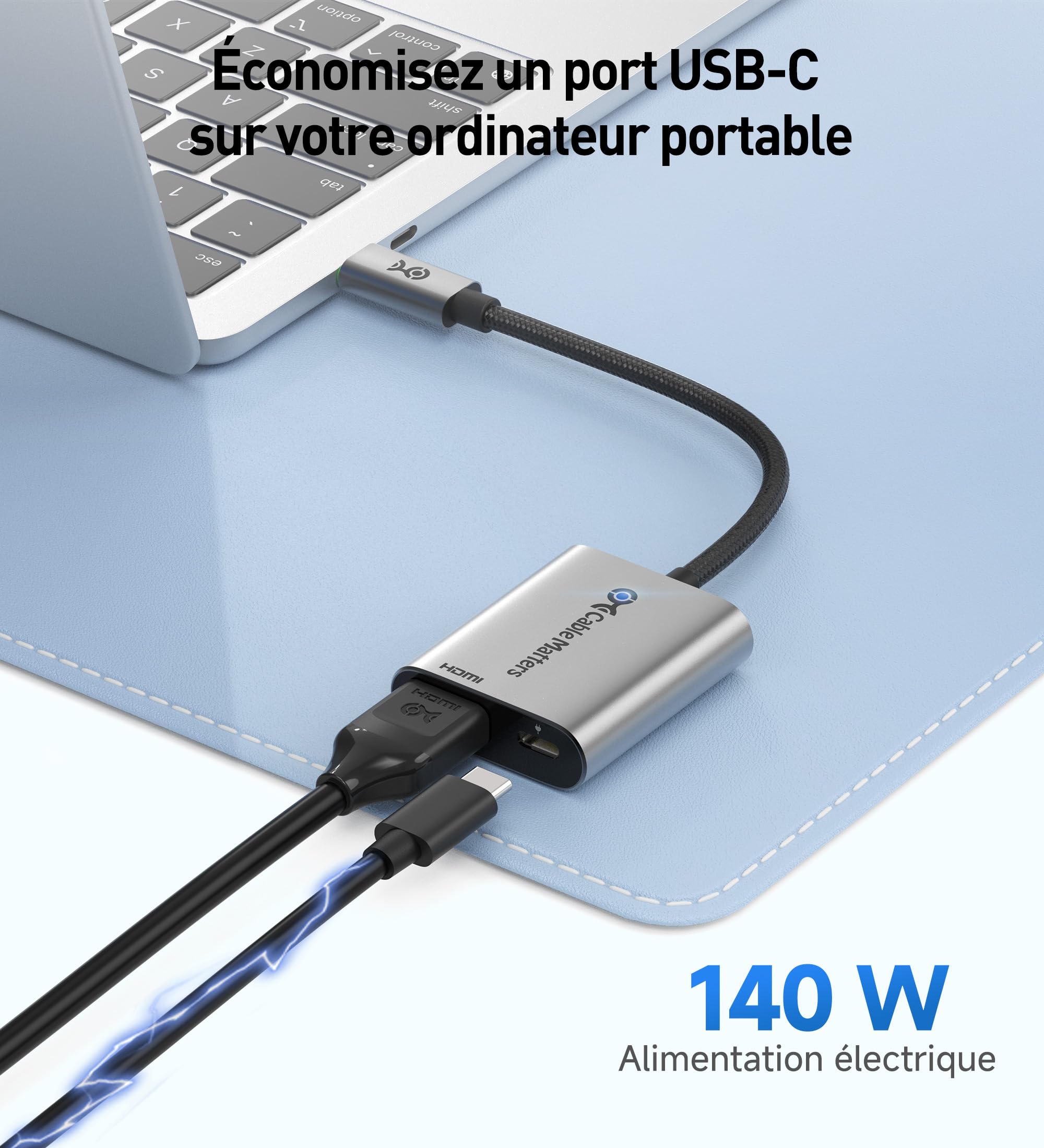 Cable Matters Adaptateur USB-C vers HDMI 2.1, 48Gbit/s avec Charge de 140W