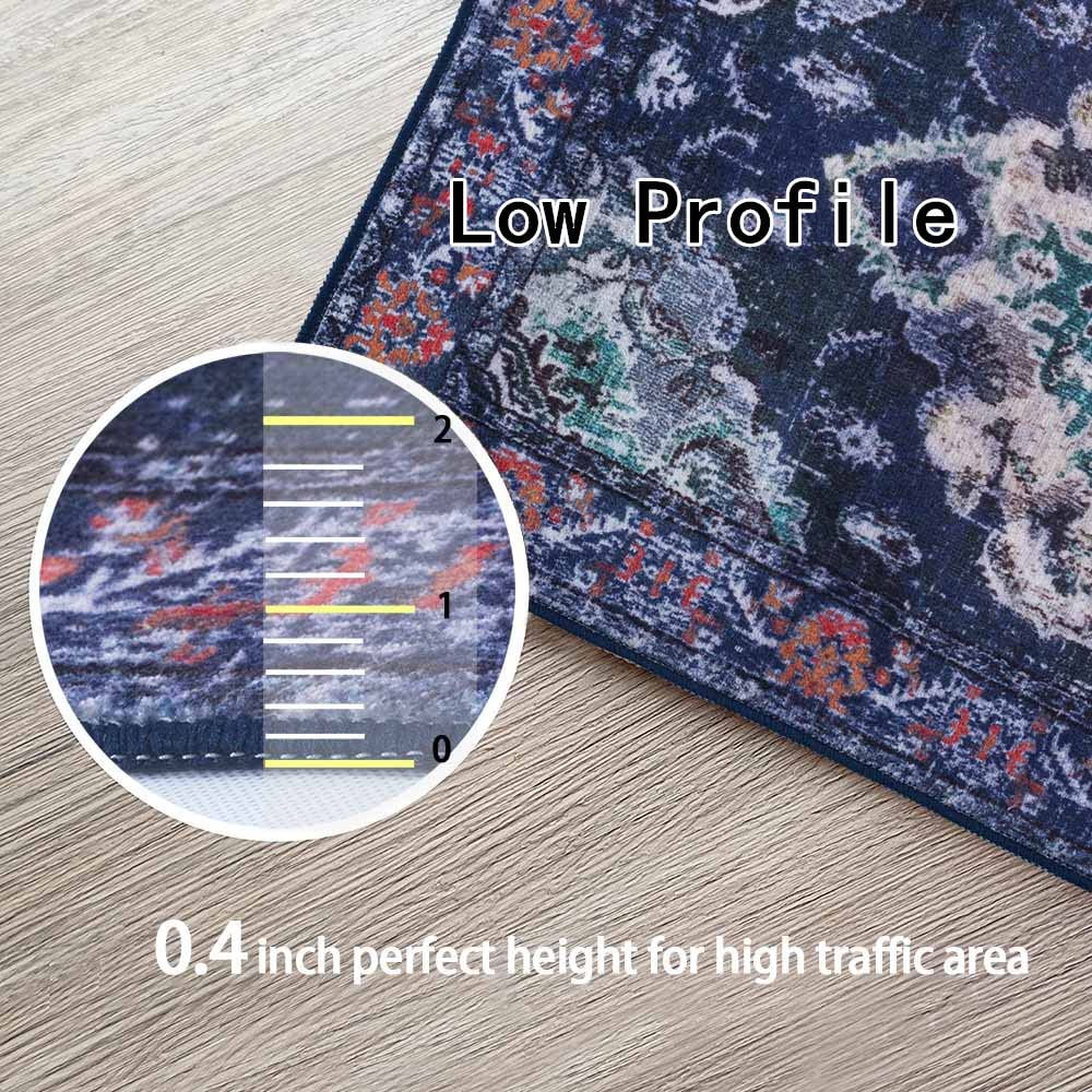 Bohemian Medallion Chic Area Rug,3'X 5' Blue Living Room Bedroom Dining Room Non-Slip Backing Soft Faux Wool Floor Carpet for Kitchen Bedroom Bathroom Dining Room