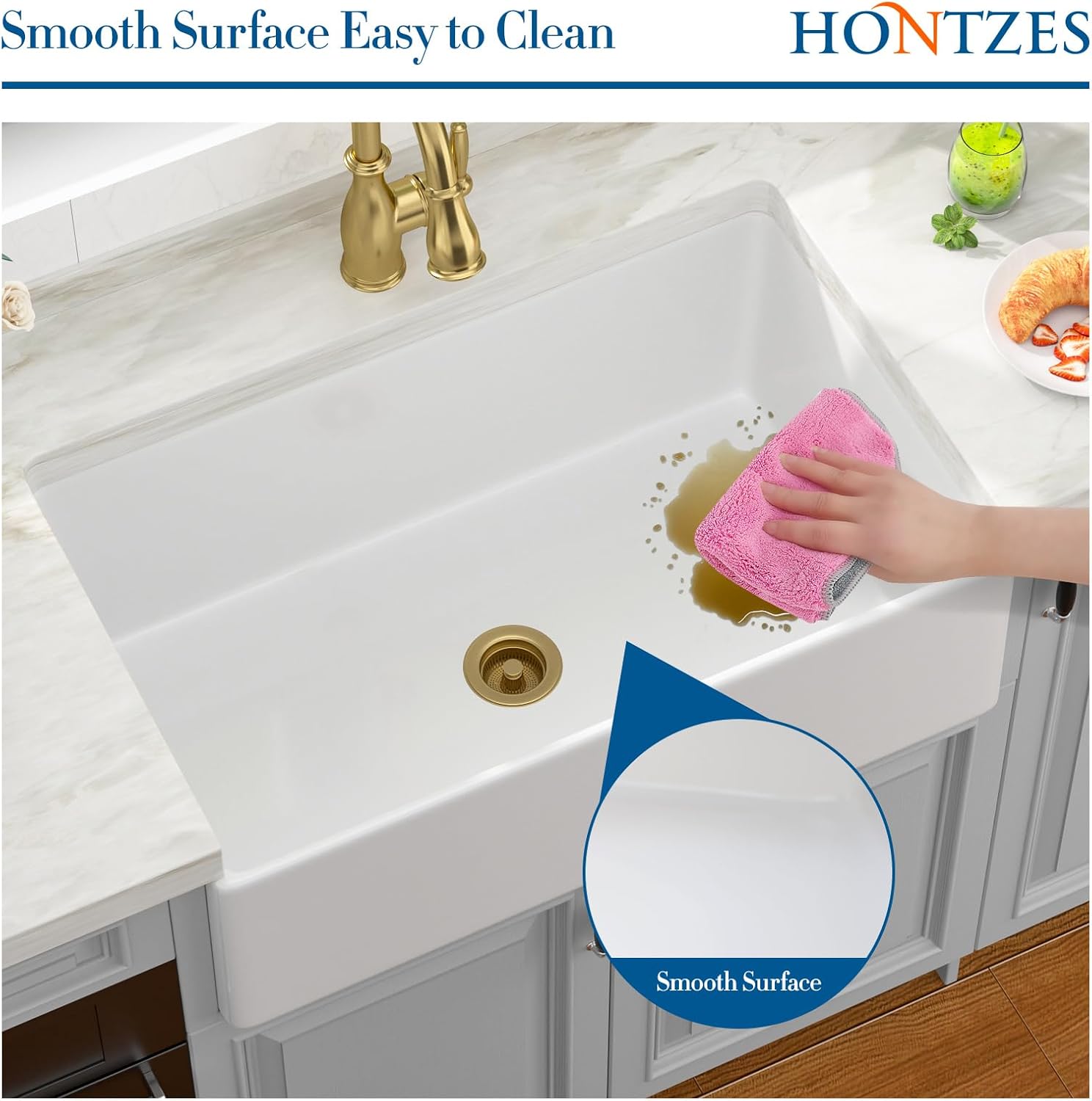 33 inch Farmhouse Kitchen Sink 33x20 Ceramic Fireclay Glossy White Kitchen Sink Farm House Style Apron Front Single Bowl Farmhouse Sinks with Gold Drain Assembly
