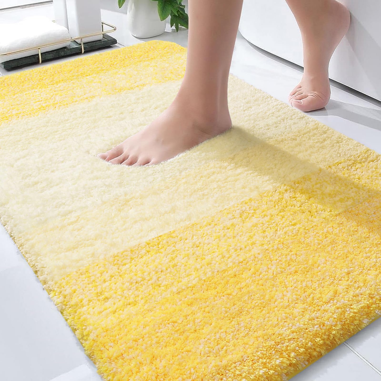 OLANLY Bathroom Rugs Mat 36x24, Extra Soft Absorbent Microfiber Bath Rugs | Yellow, Non-Slip Quick-Drying Rubber Backing, Washable Plush Bath Mat for Floor, Tub and Shower, Home Decor Accessories