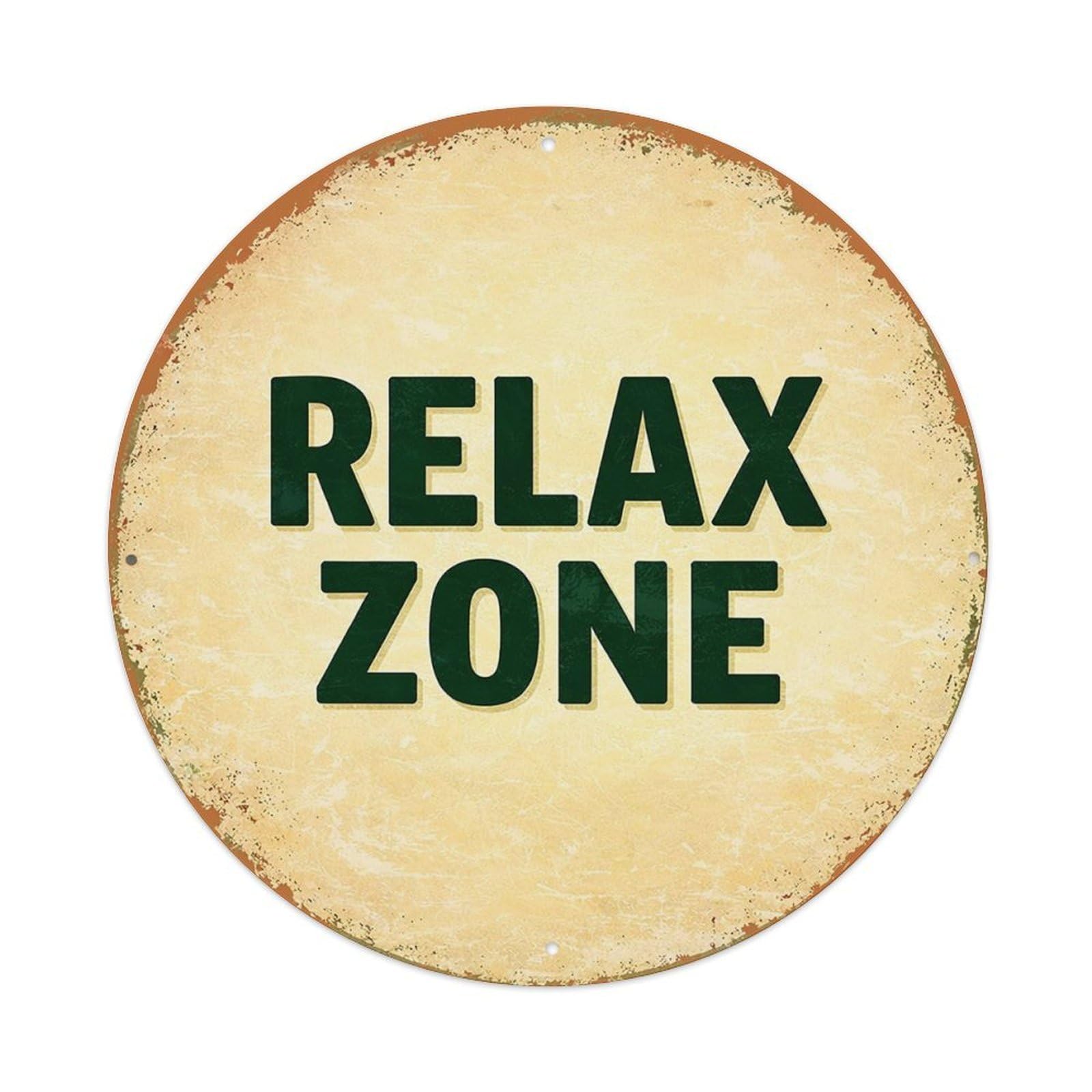 Relax Zone Sign Pattern Vintage Round Tin Sign Retro Metal Wall Decor Metal Poster, Home Bar Garage Cafe Wall Art Decoration 8x8Inches