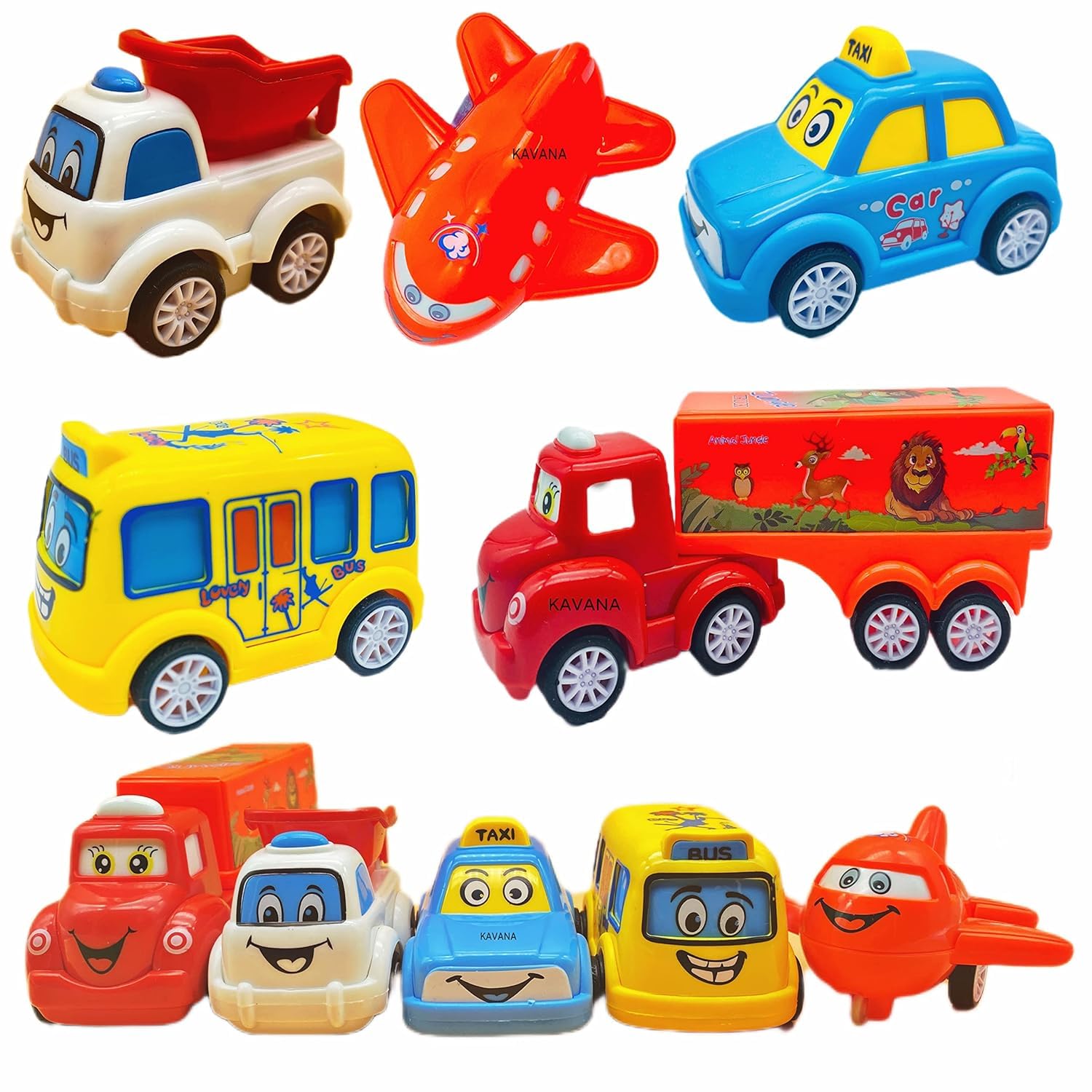 KAVANA Unbreakable Pull Back Vehicles – Push and Go Crawling Toy for Kids, Power Friction Cars for Boys & Girls (3+ Years) | Multi Color, Pack of 5