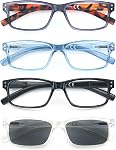 HEEYYOK Lunettes de lecture Femmes 1.50 Lecteurs carrés Lunettes pour femmes Dames Verres de lecture Lunettes de lecture Femmes Lecteur paquet de 4
