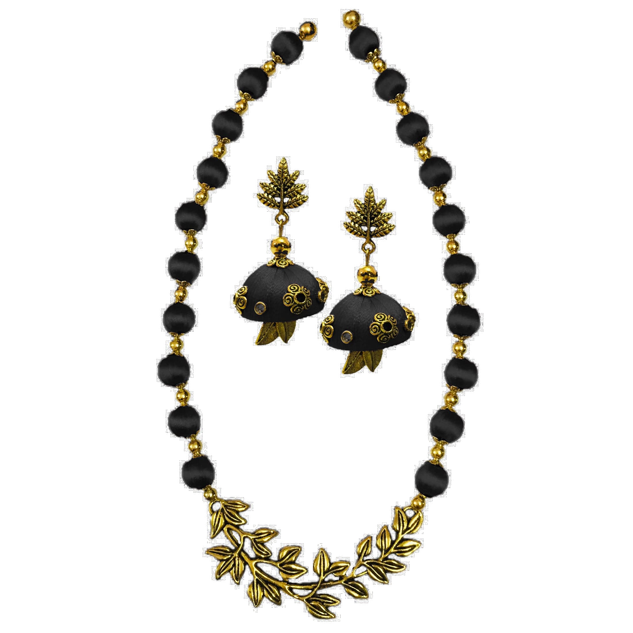Ambal Antique Leaf Pendant with Kundan Worked sted silk thread necklace set for womens and girls (Black) (B09G74PYL4) Amazon Price History, Amazon Price Tracker