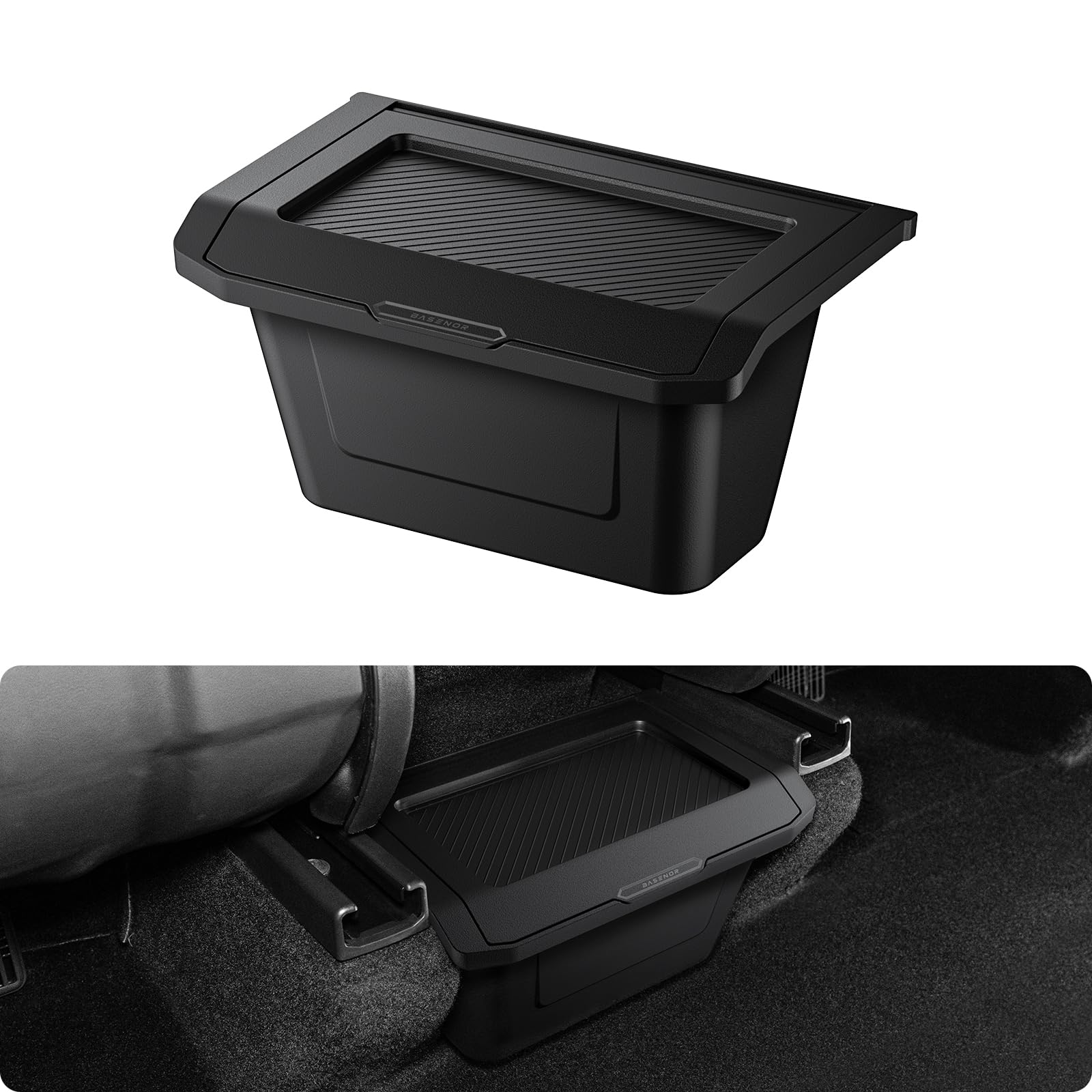 BASENOR Tesla Model Y Juniper organizer na tylną konsolę środkową, pyłoszczelny kosz na śmieci TPE z antypoślizgową pokrywą, pojemnik na odpady, pudełko do przechowywania na tylne siedzenie do modelu