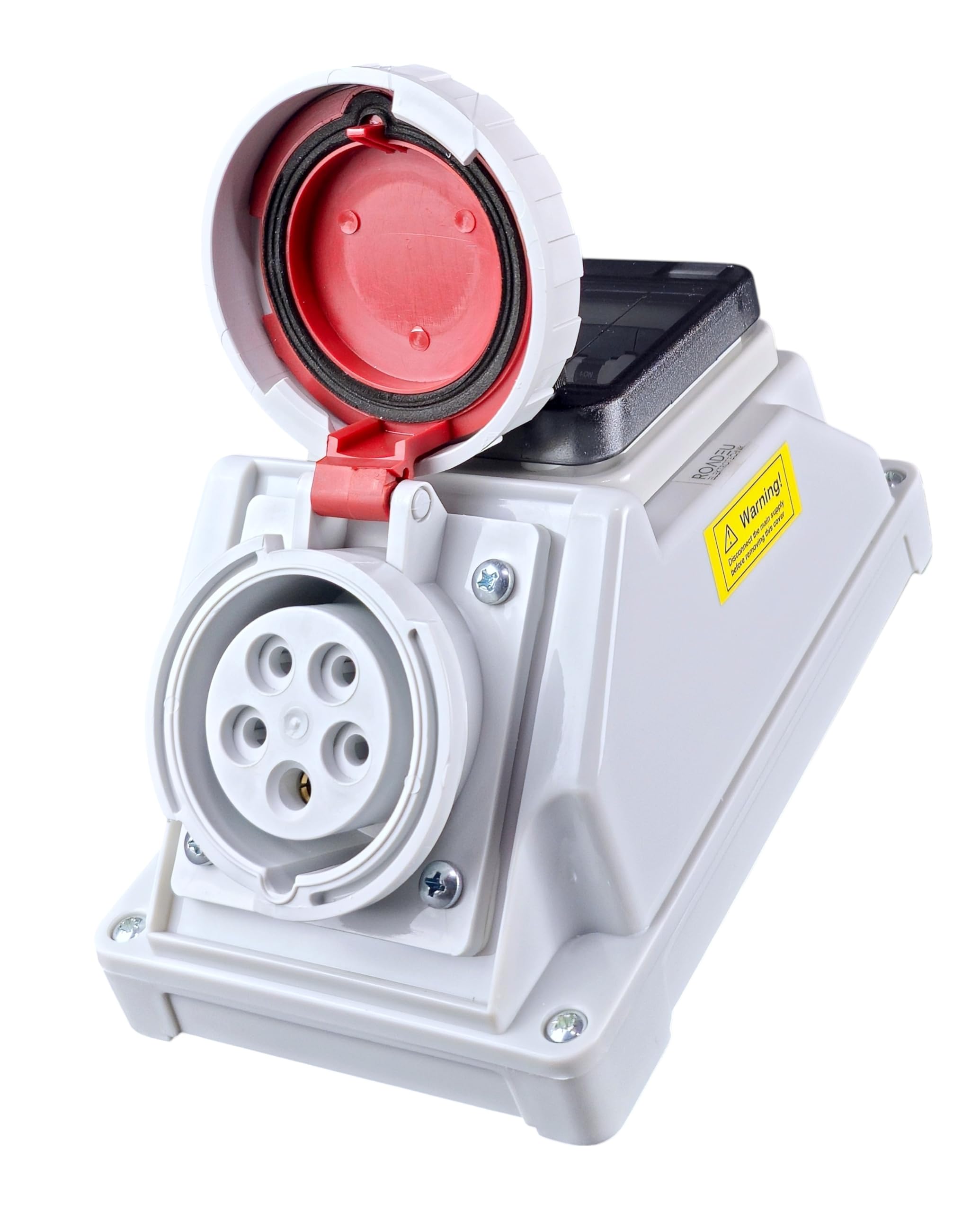 RoadEu – IP66 CEE 32A Wandsteckdose mit LS-Schalter – 400V 5-polig – Dreiphasige Außensteckdose – Wasserdicht & staubdicht – Ideal für Industrie & Außenbereiche