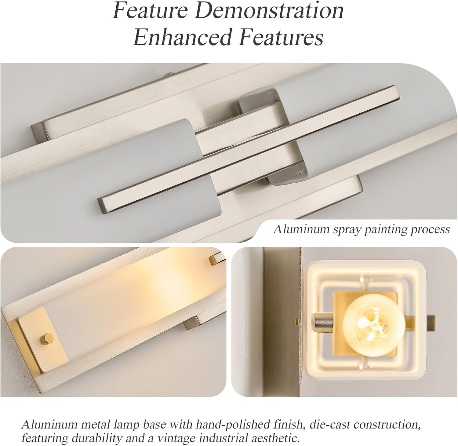 VitaLink 24” Bathroom Vanity Light, Satin Nickel 2-Light Frosted Glass Wall Lights for Bathroom Hardwired Wall Mount Lighting Fixtures for Living Room Bedroom E12 image 4