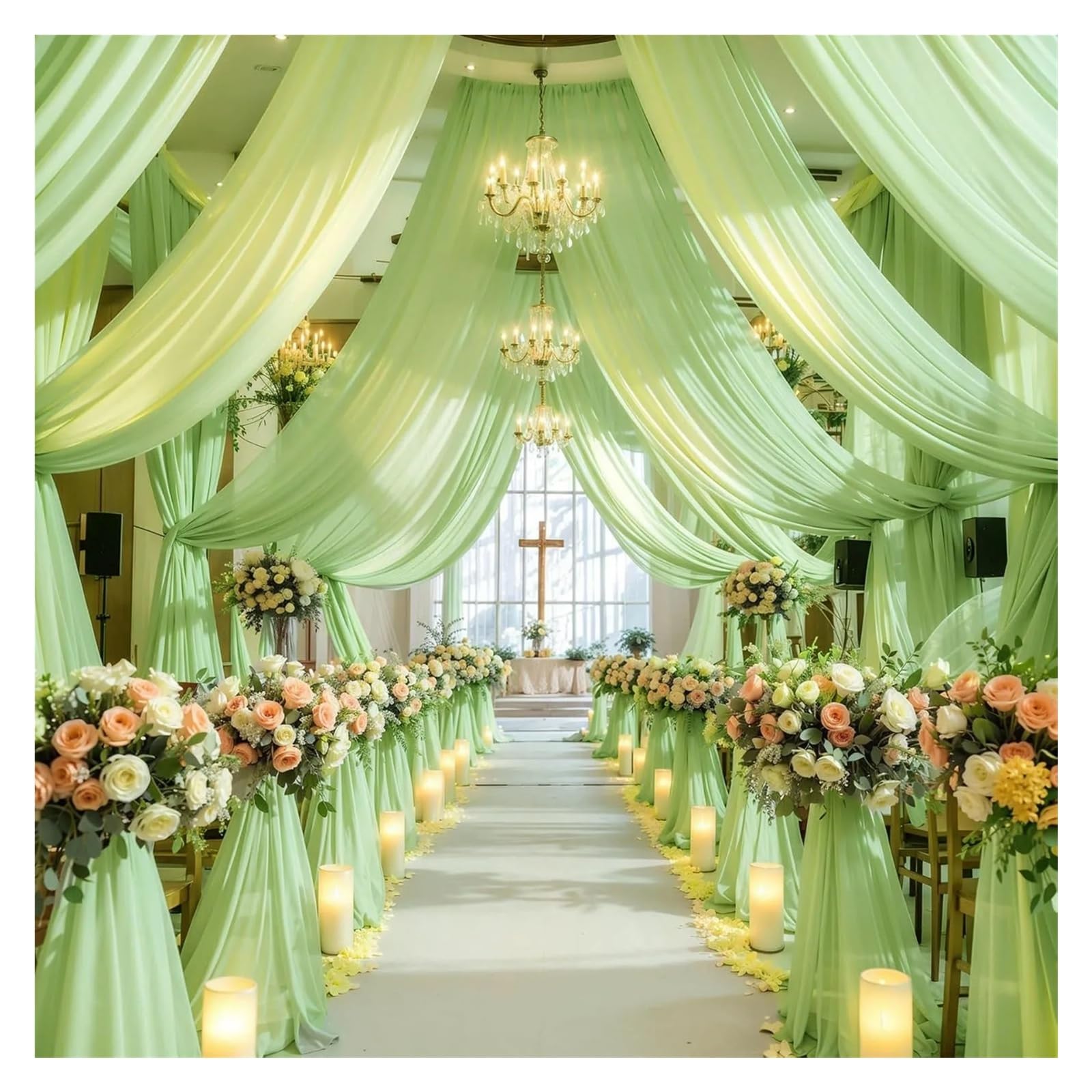 DeckenvorhäNge FüR Hochzeitsfeiern Weiße Hochzeitskleid-Deckenvorhänge, Dachvordach-Dekor, drapierter Stoff, Chiffon-Vorhang for Hochzeitszeremonie, Bühne, Hoteldekoration(1pcs color 5,W150XH1000CM)