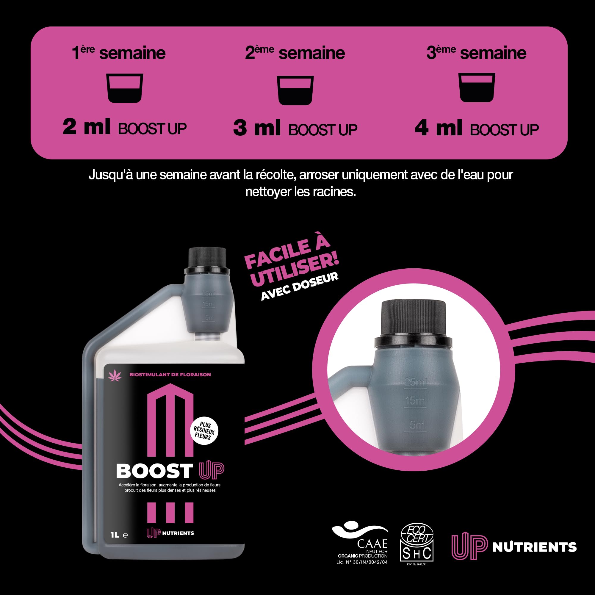 UP NUTRIENTS Bio Engrais Stimulateur de Floraison BOOST UP 1L | Bio Stimulateur pour Plantes et Cultures | Accélérateur de Production Florale | Fleurs et Fruits Compacts et Résineux