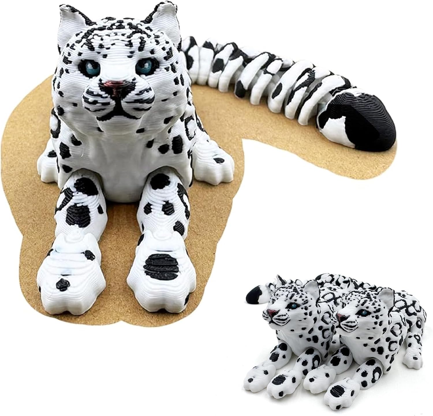 3D Printed Snow Leopard Figurine, Featuring a Black and White Gradient Animal Model, Ideal for Home Desktop Display, with Vibrant Colors