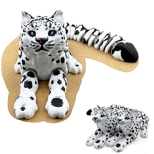 Yipintang 3D Printed Creature Flexible Animals - 8 Inches Fidget Animal for Desk Décor (Snow Leopard)