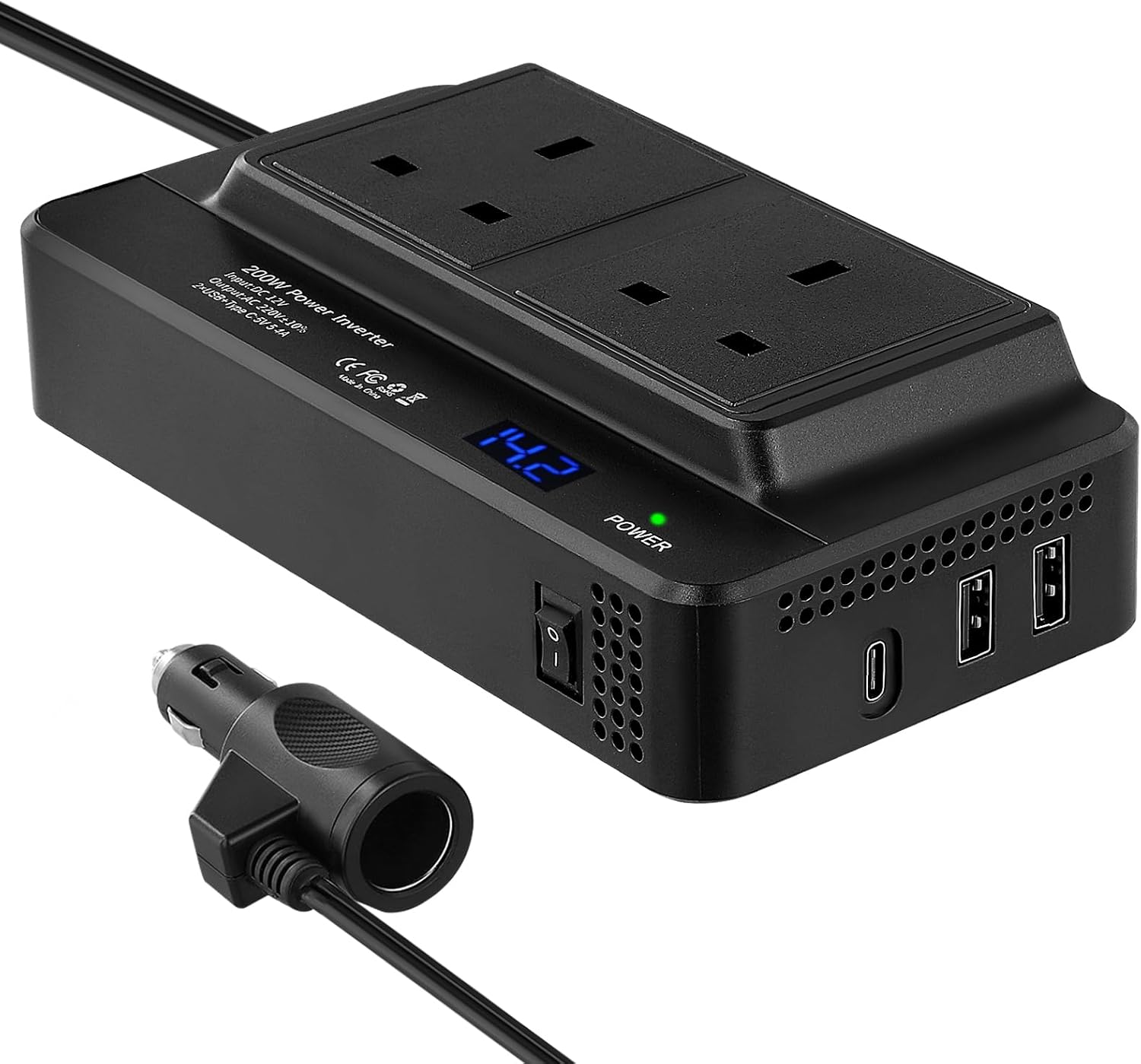 TOPEV 200W Inverter 12V to 240V,Car Power Inverter with LED Voltage