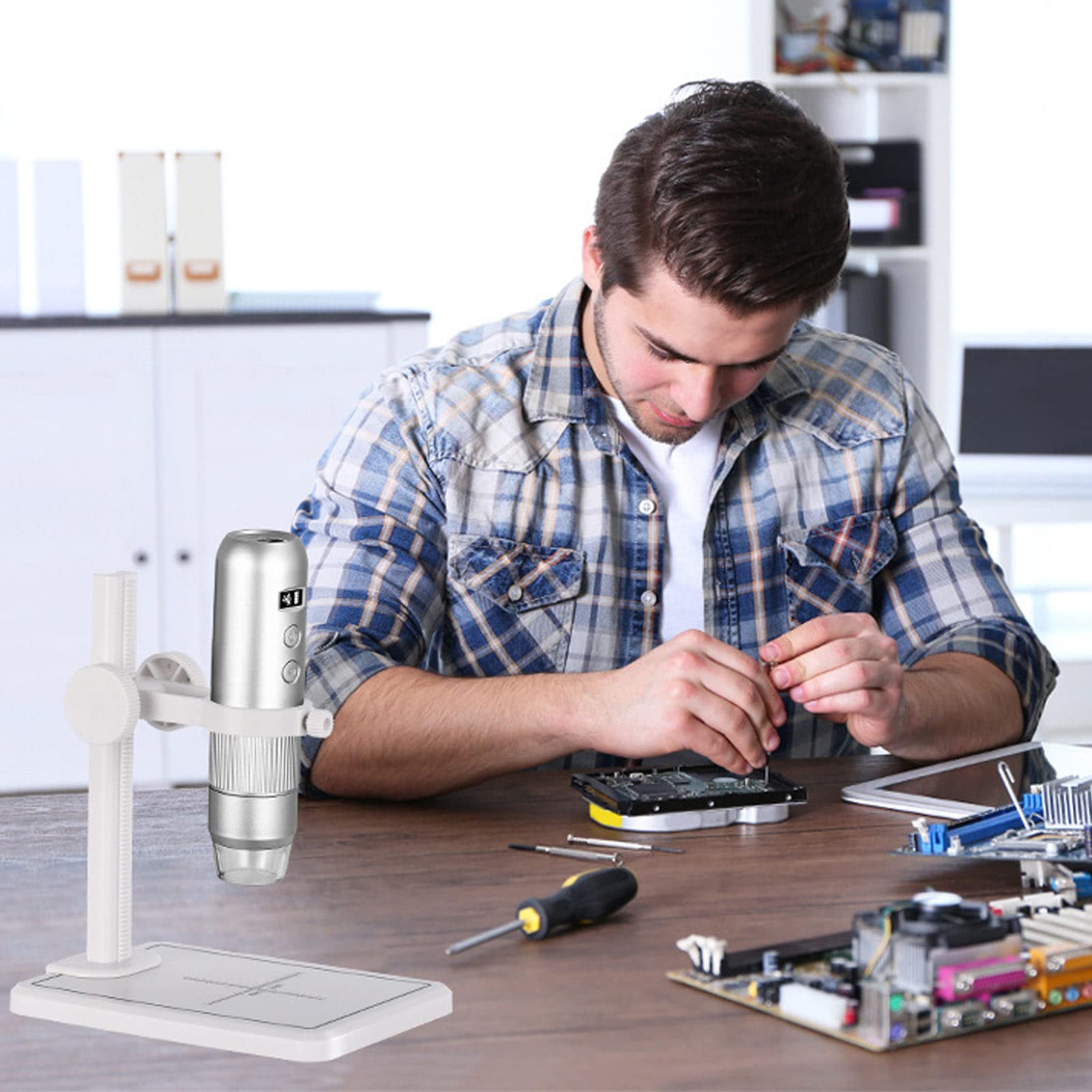 Cocoarm Elektronenmikroskop, ABS, WiFi, Computermikroskop, 50 X Bis 1000 X, 8 LEDs, Manueller Fokus, 1080P, Videomikroskop für die Inspektion von Leiterplatten, Münzen, Schmuck, Uhren, Kinderstudie
