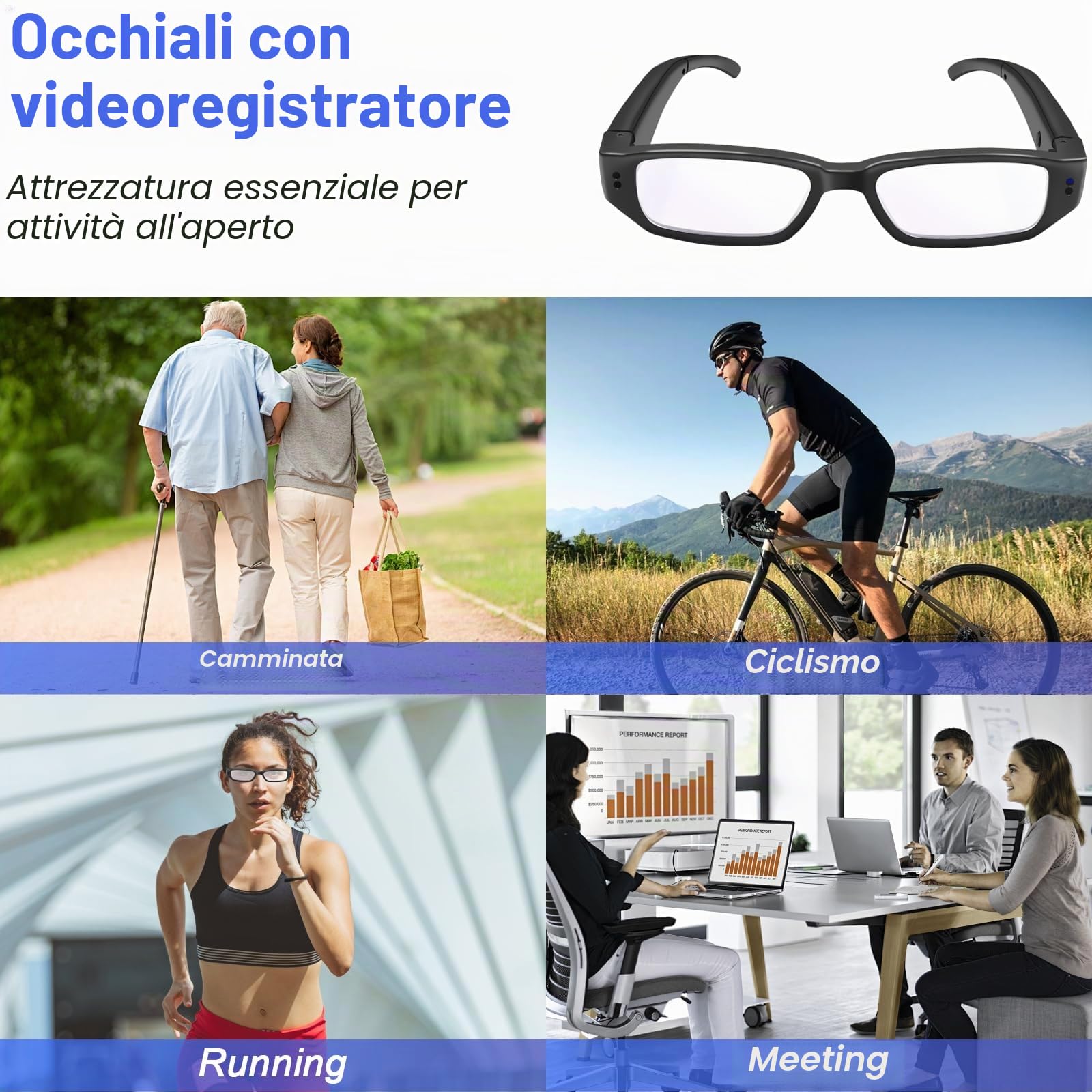 Telecamera Nascosta Occhiali 1080P HD, Portatile Telecamera Spia Bicchieri, Spy Cam Microcamera Supporto Registrazione Video/Fotografia