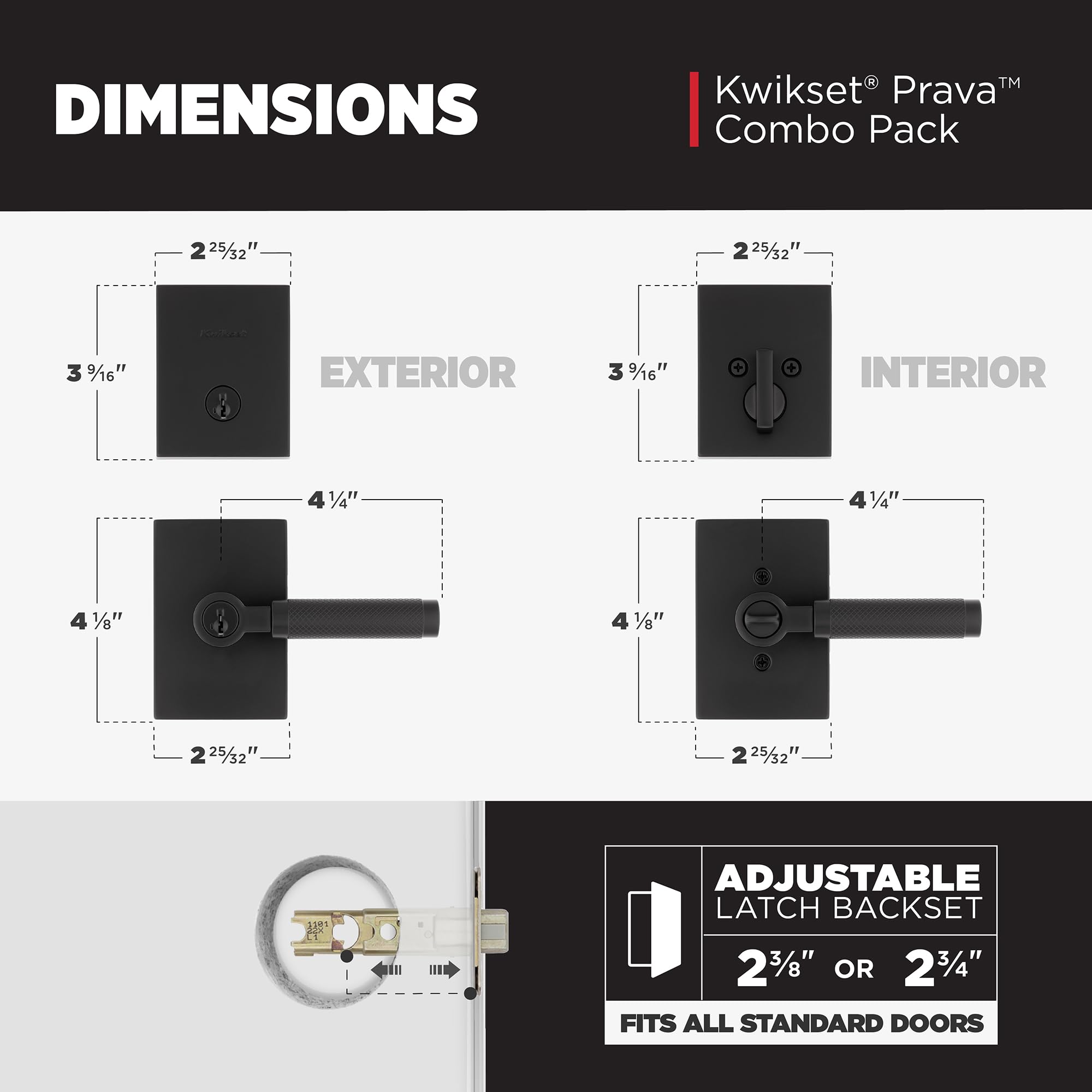 Kwikset Prava - Juego de cerradura de puerta delantera y cerrojo de seguridad con llave, paquete combinado de un solo cilindro, negro mate, resistente a las púas SmartKey Rekey