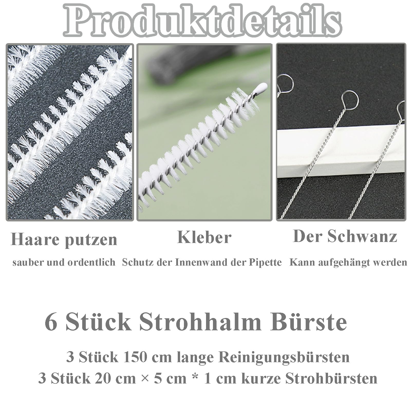 6-Pack Hose & Straw Cleaning Brushes - 3 Long (150cm) & 3 Short (20cm) For Fridge Drains, Bottles, Tubes