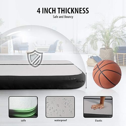 Miniatura 4 de Alfombrilla de aire para gimnasia de 10 pies, 13 pies, 16 pies, 20 pies, grosor de 4 pulgadas para uso domésticogimnasio, yoga, entrenamiento,