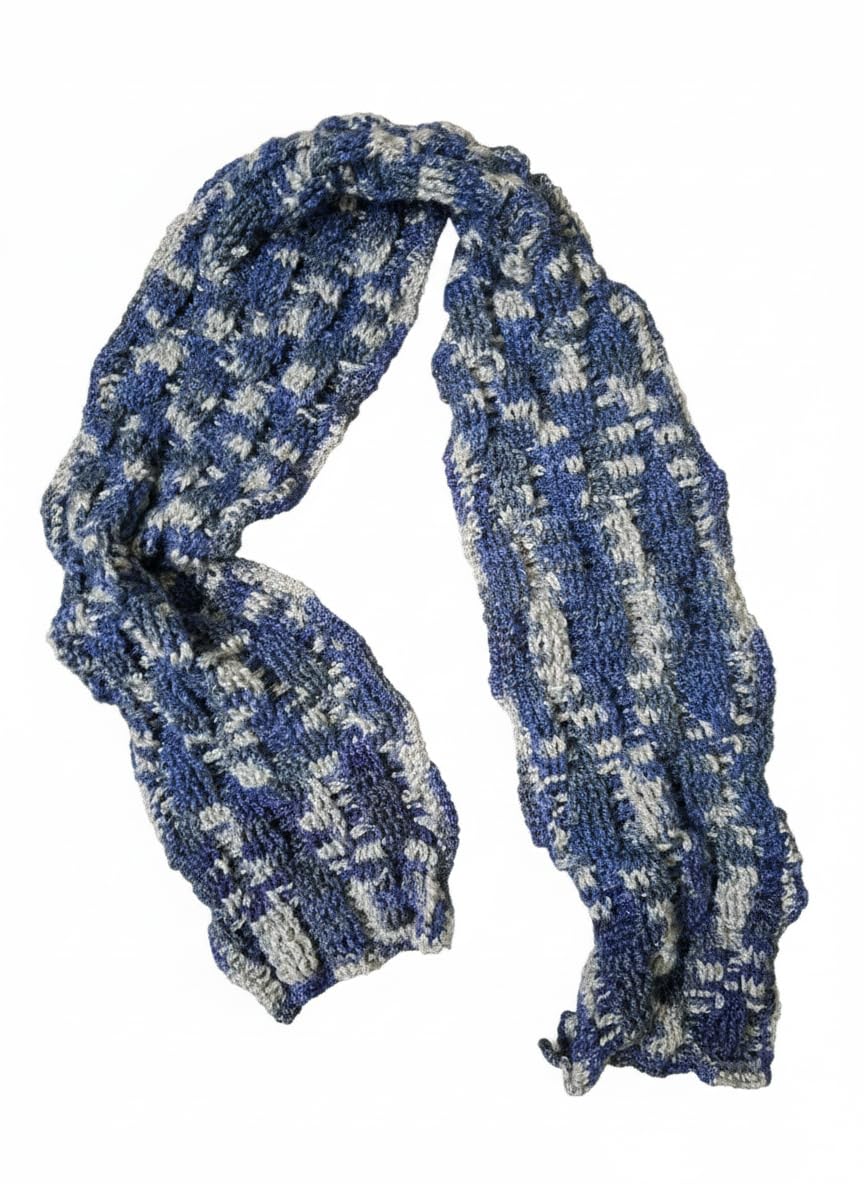 Handmade Soft Woolen Scarf for Men, Blue and Grey Knitted Winter Accessory-image-32