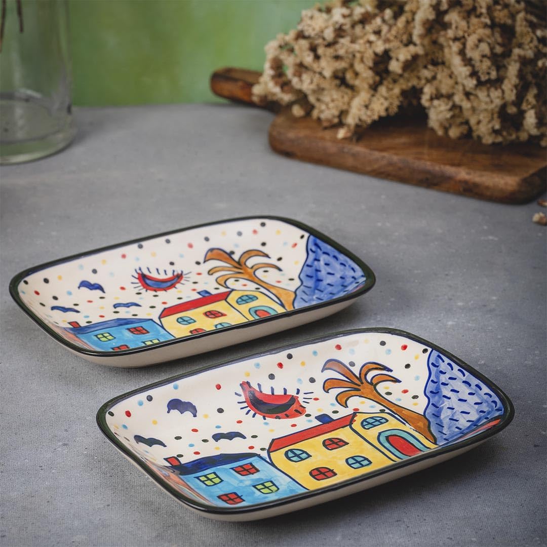 HS HINDUSTANI SAUDAGARBeautiful Hut Hand Painted Multipurpose Platter , Set of 2