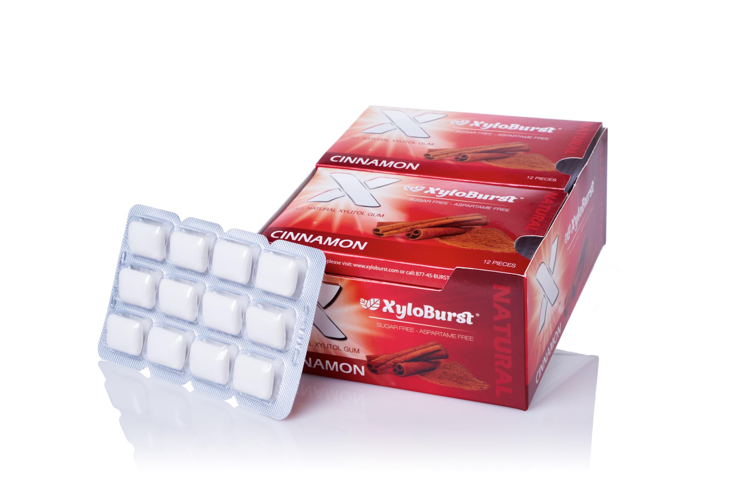 XyloBurst Gum | Xylitol Chewing Gum | Sugar Free, Gluten Free, Keto Friendly | Aspartame Free Gum For Oral Health | Cinnamon | 12 Pieces, Pack of 12